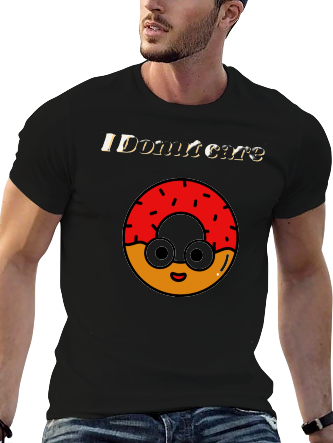 Black Funny Donut Care Graphic T-Shirt view 6
