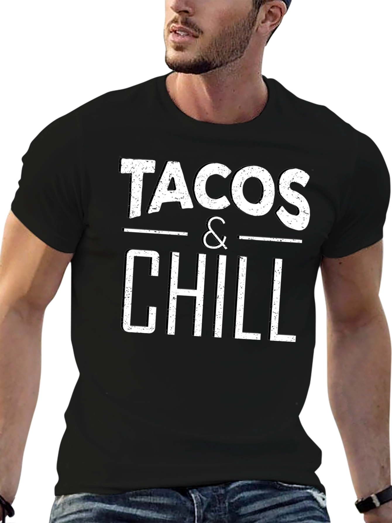 Black Tacos & Chill Graphic Tee - Black Cotton T-Shirt view 6