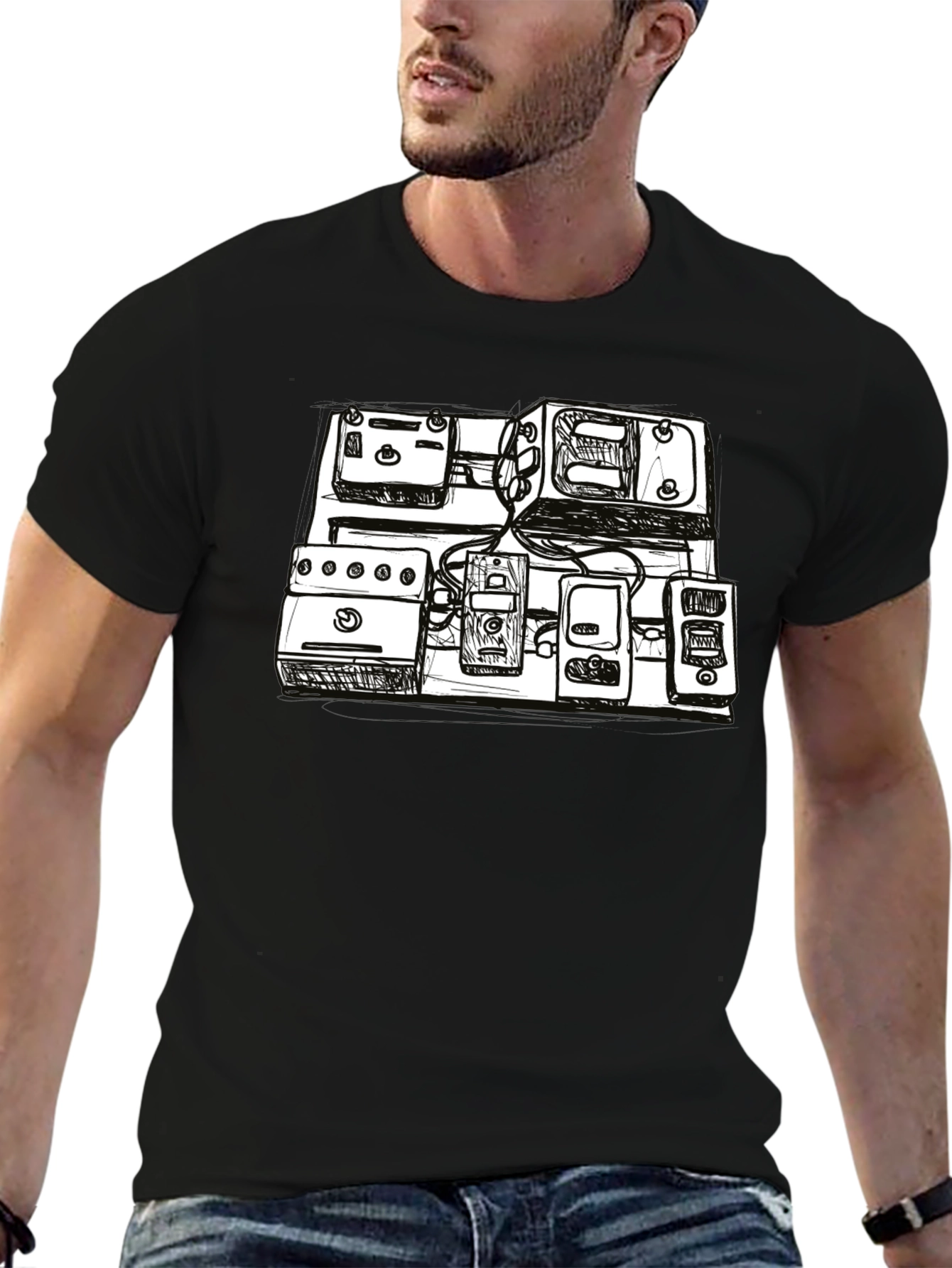 Black Sketch Pedal Board T-Shirt - Musician's Essential view 6
