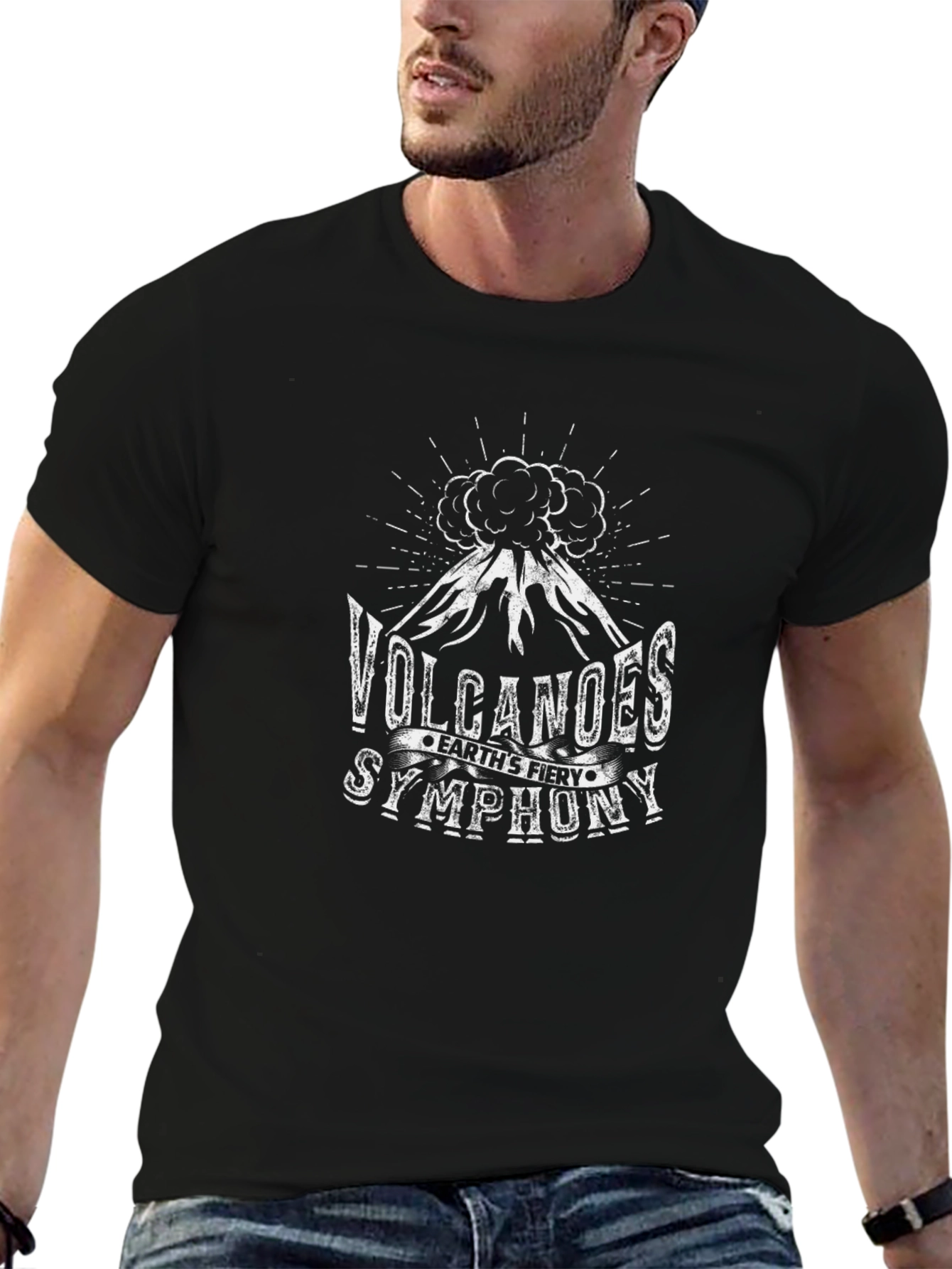 Black Volcanoes Earth's Fiery Symphony Black T-Shirt view 6