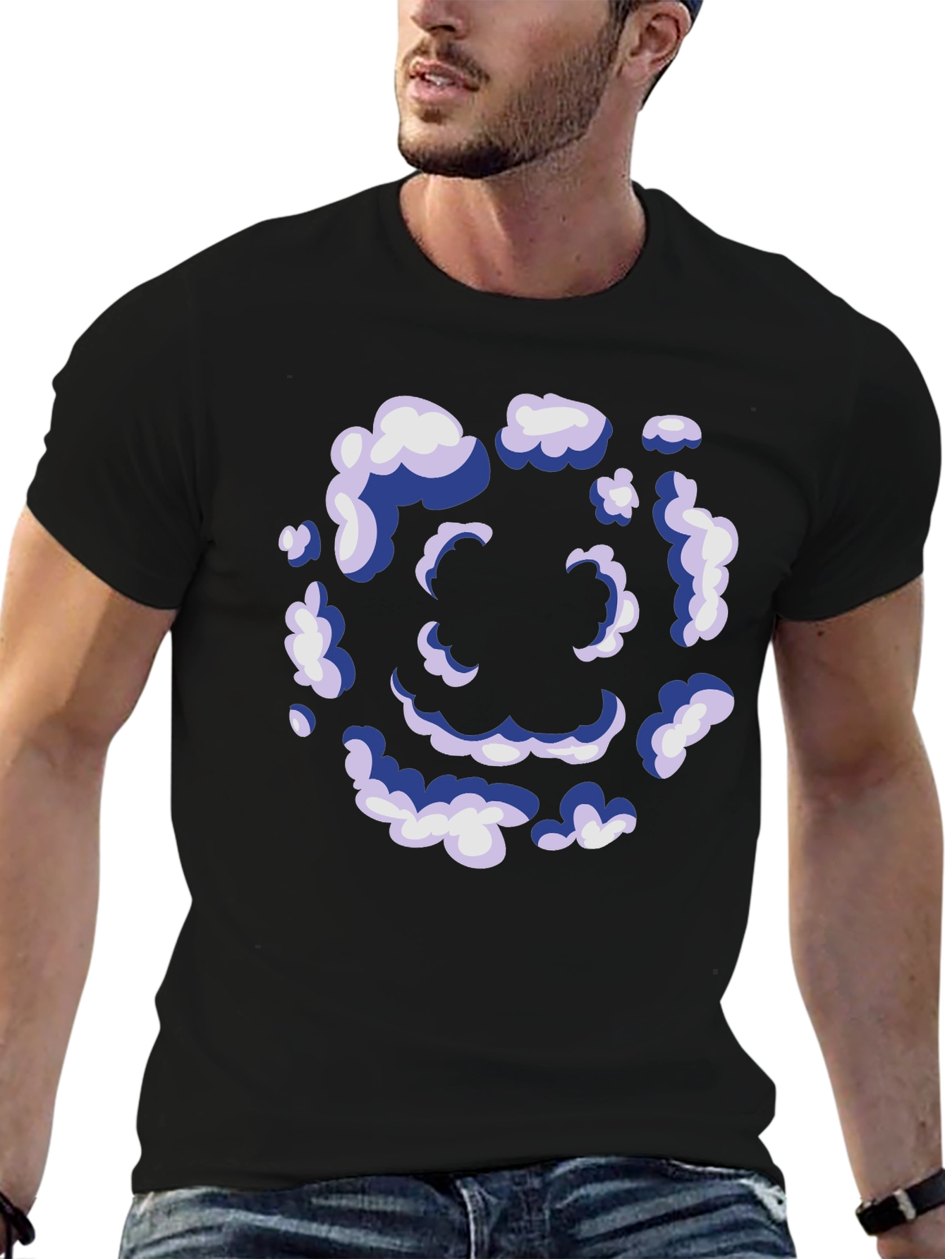 Black Smiley Cloud T-Shirt - Unique Graphic Tee view 6