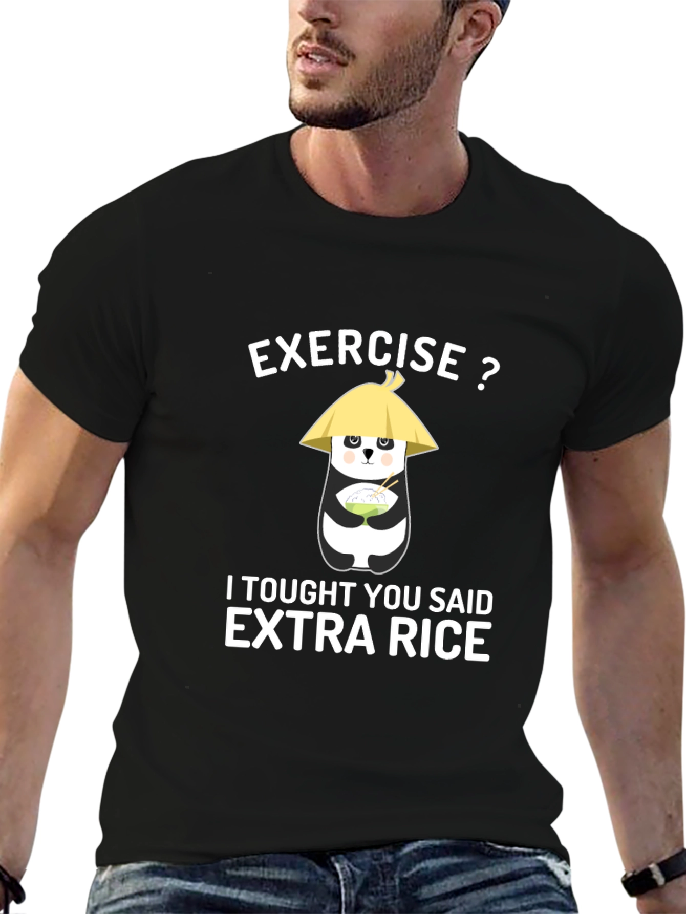 Black Exercise? Extra Rice Panda T-Shirt view 6