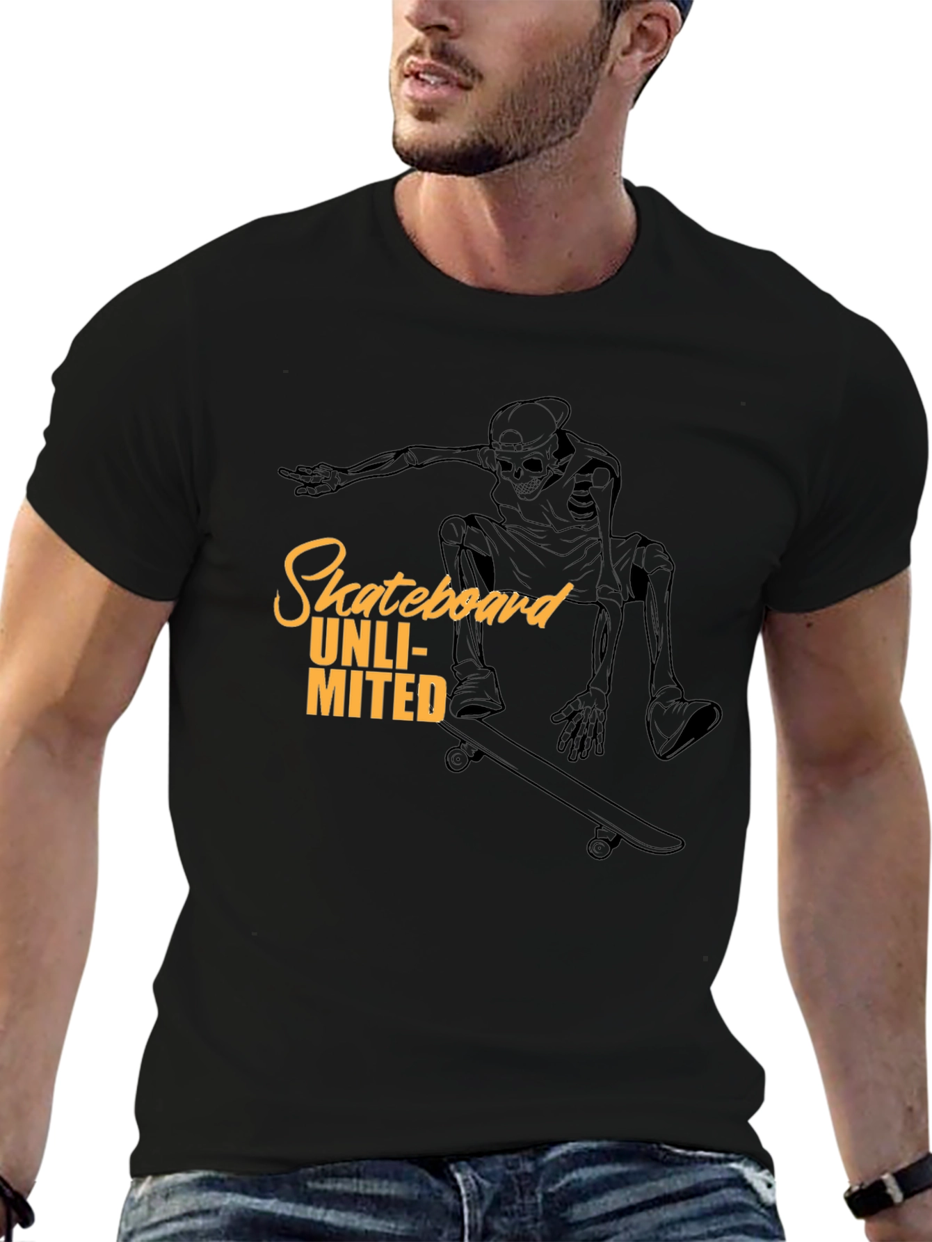 Black Skateboard Unlimited Black T-Shirt - Skeleton Rider Design view 6