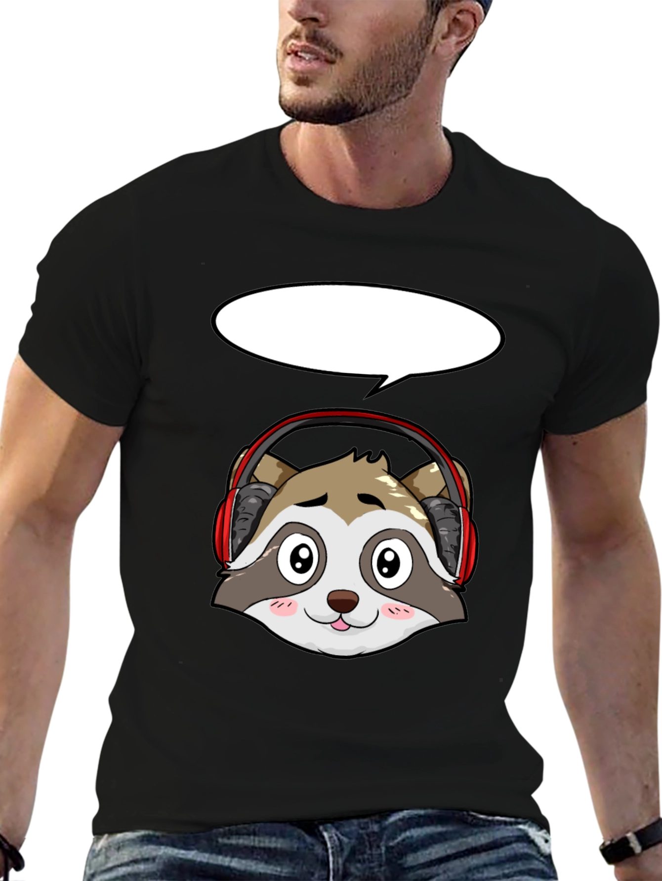 Black Raccoon Headphone Graphic Tee - Black view 6