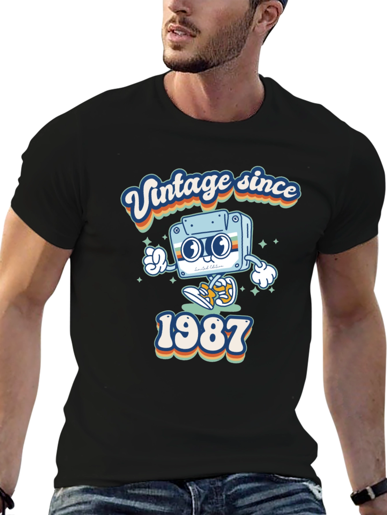 Black Vintage Since 1987 Cassette Tape Graphic T-Shirt view 6
