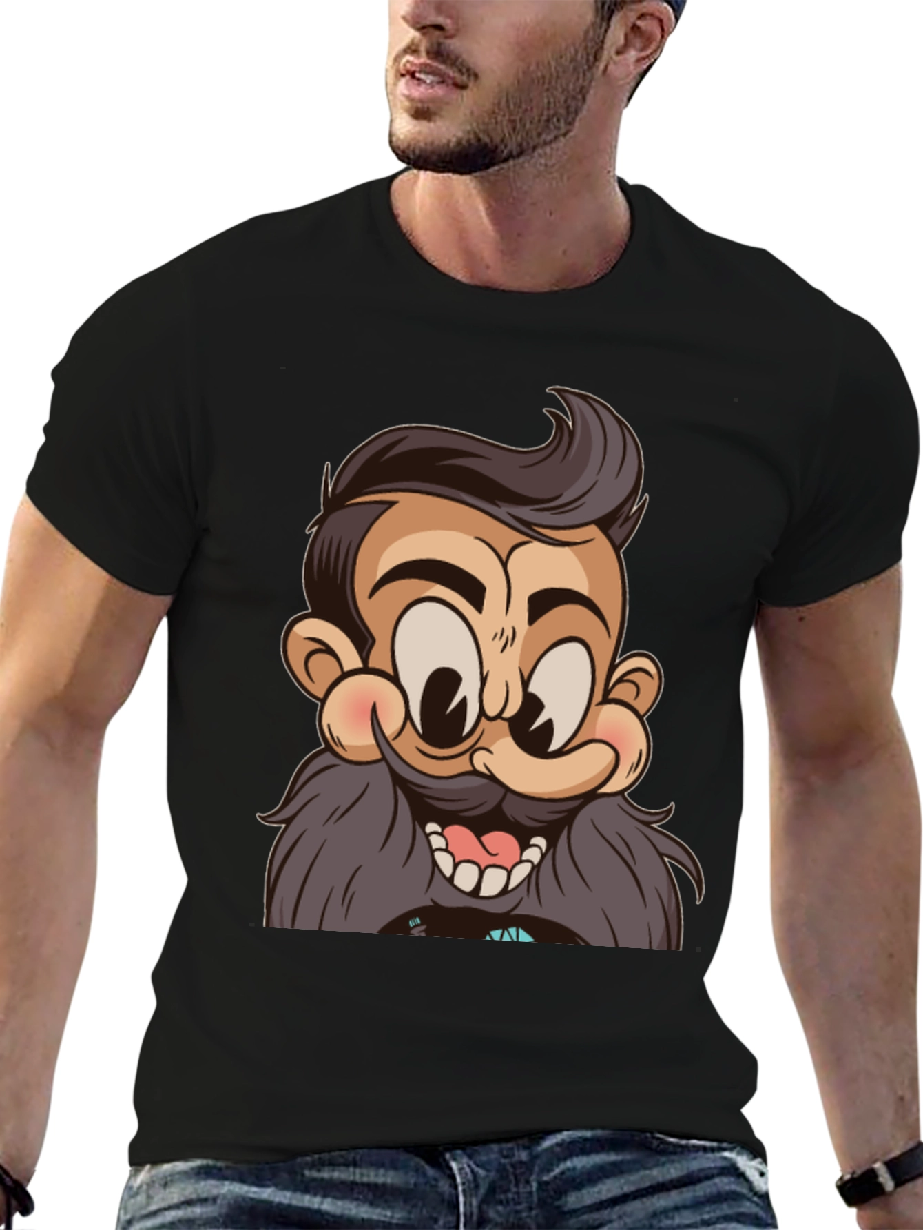 Black Cartoon Character Graphic Print Black T-Shirt view 6