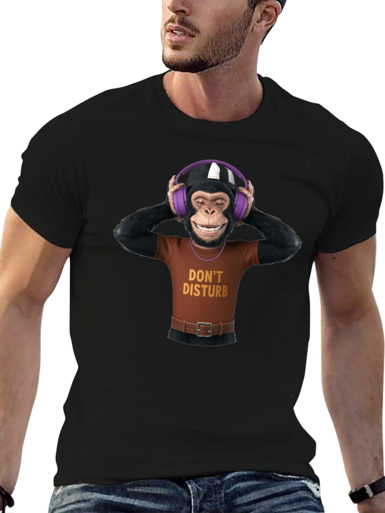 Black Funny Monkey Graphic T-Shirt - Don't Disturb view 6
