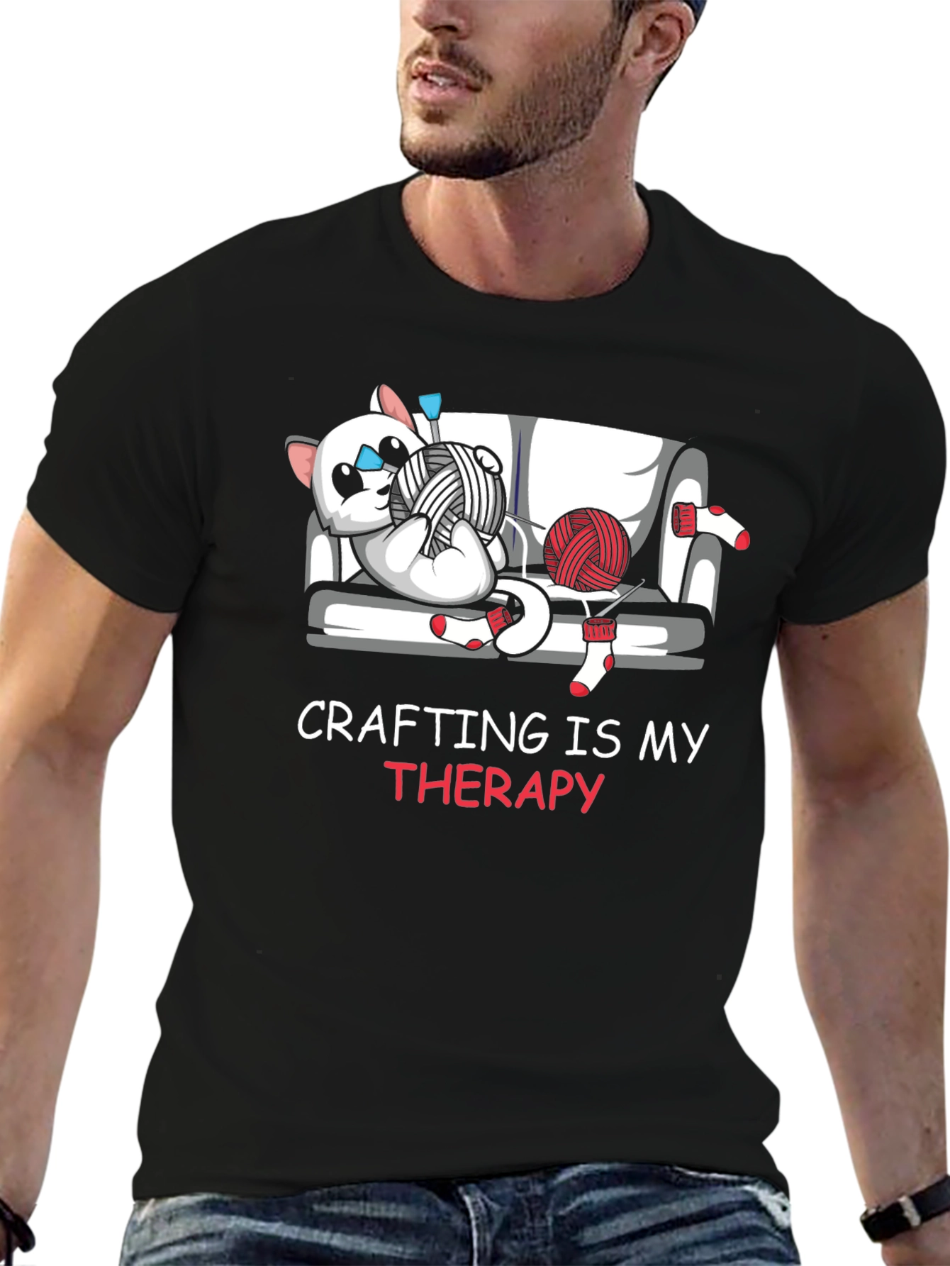 Black Crafting Is My Therapy Graphic T-Shirt view 6