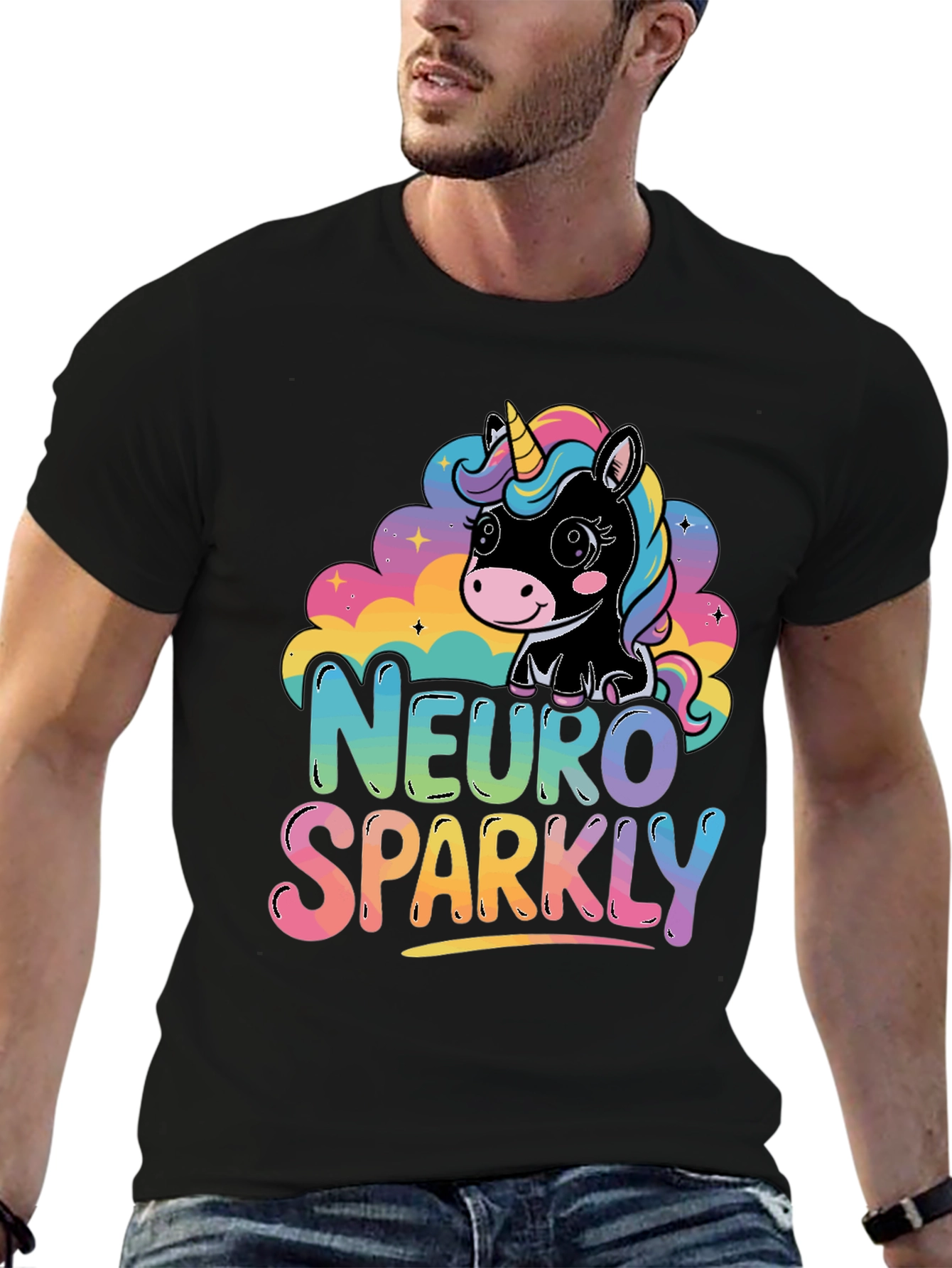 Black Neuro Sparkly Unicorn Graphic Tee view 6