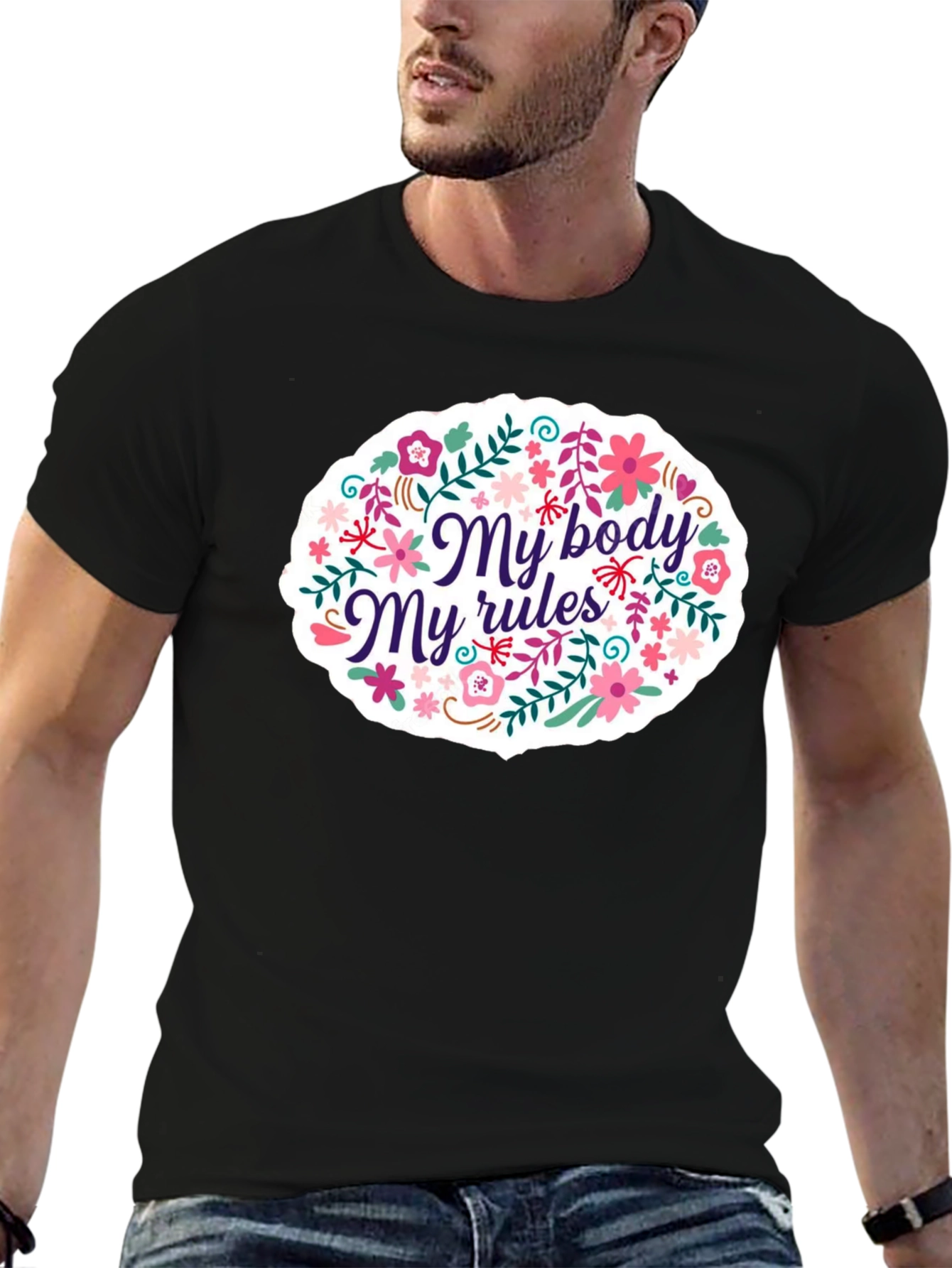 Black My Body My Rules Floral Graphic T-Shirt view 6
