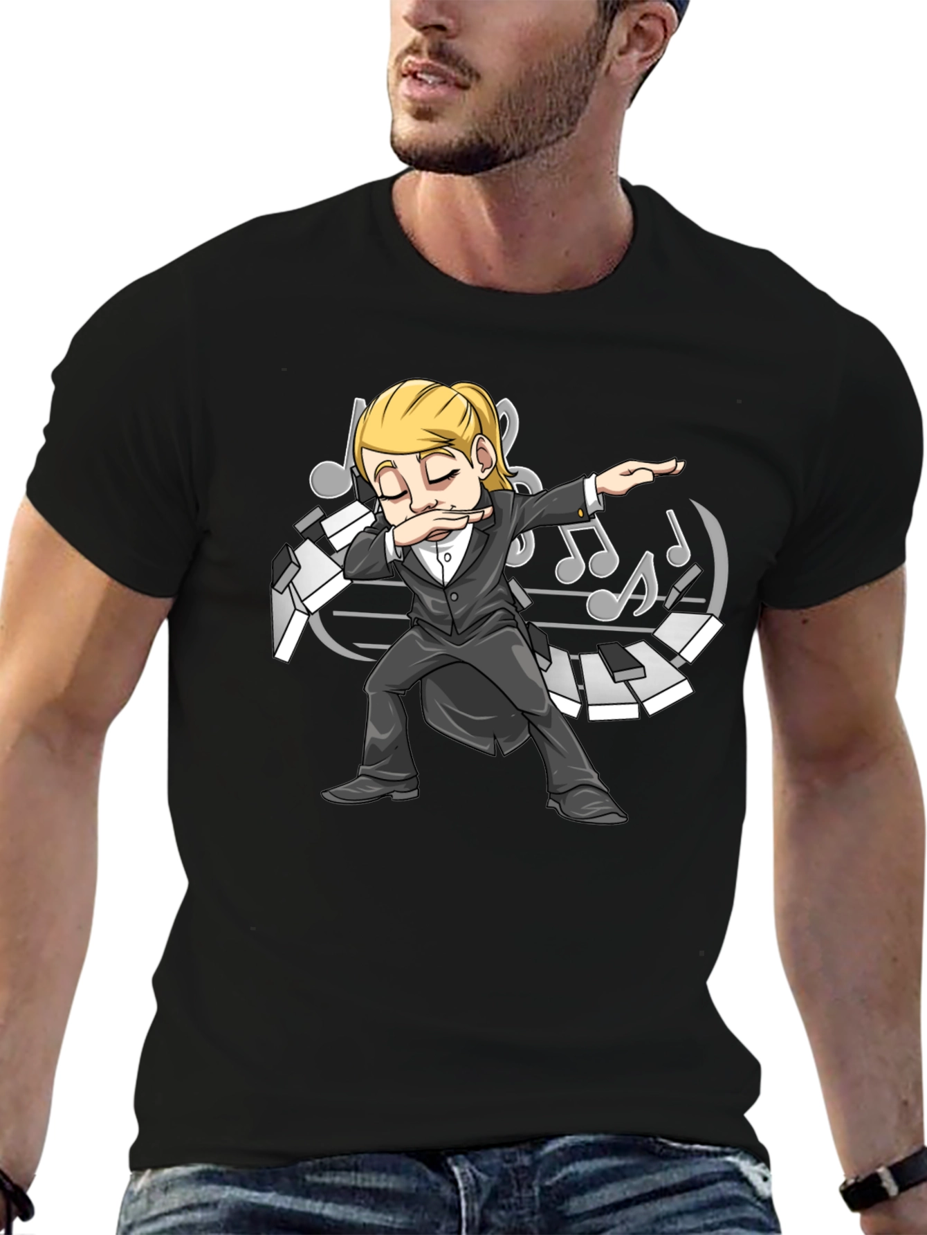 Black Dabbing Pianist T-Shirt - Music Lover Tee view 6
