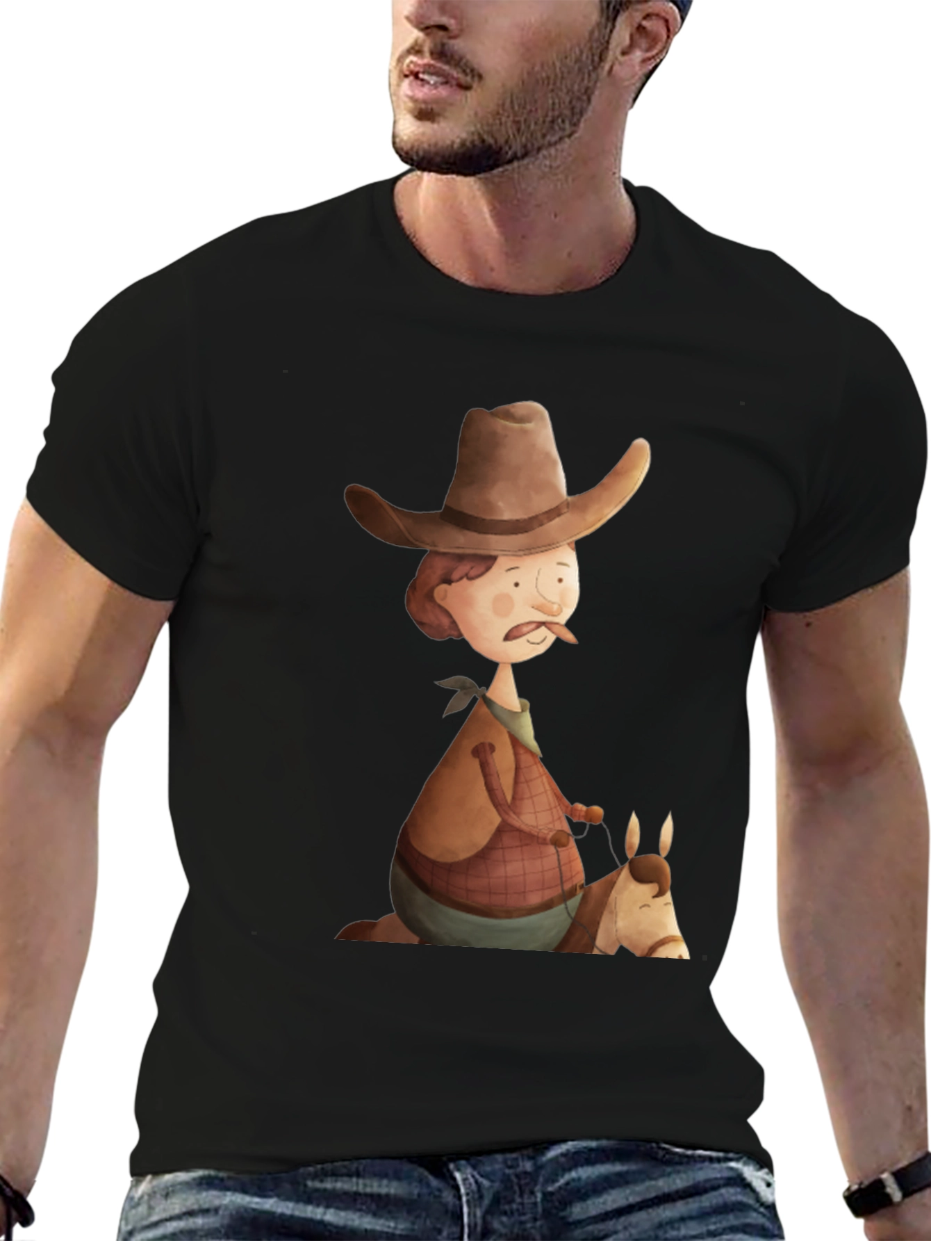 Black Cartoon Cowboy Graphic Tee - Unique Design! view 6