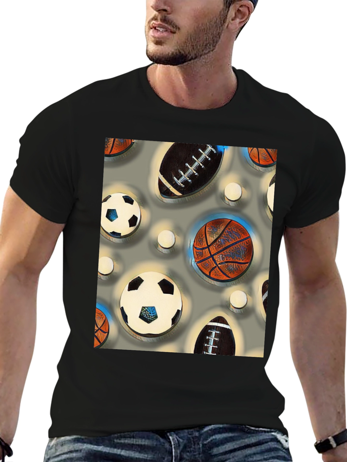 Black Sports Balls Patterned Tee view 6