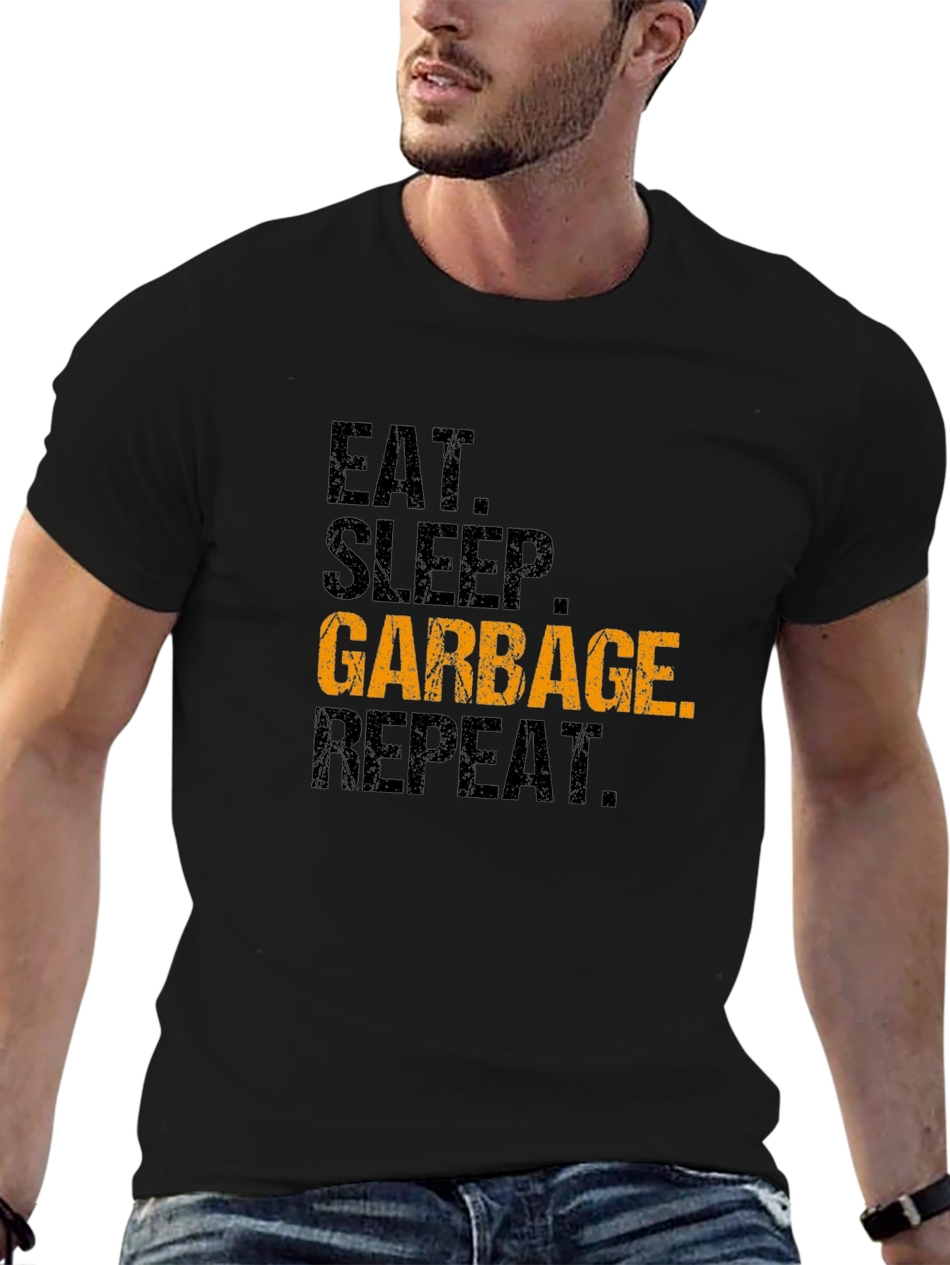 Black Eat Sleep Garbage Repeat Black Graphic Tee view 6