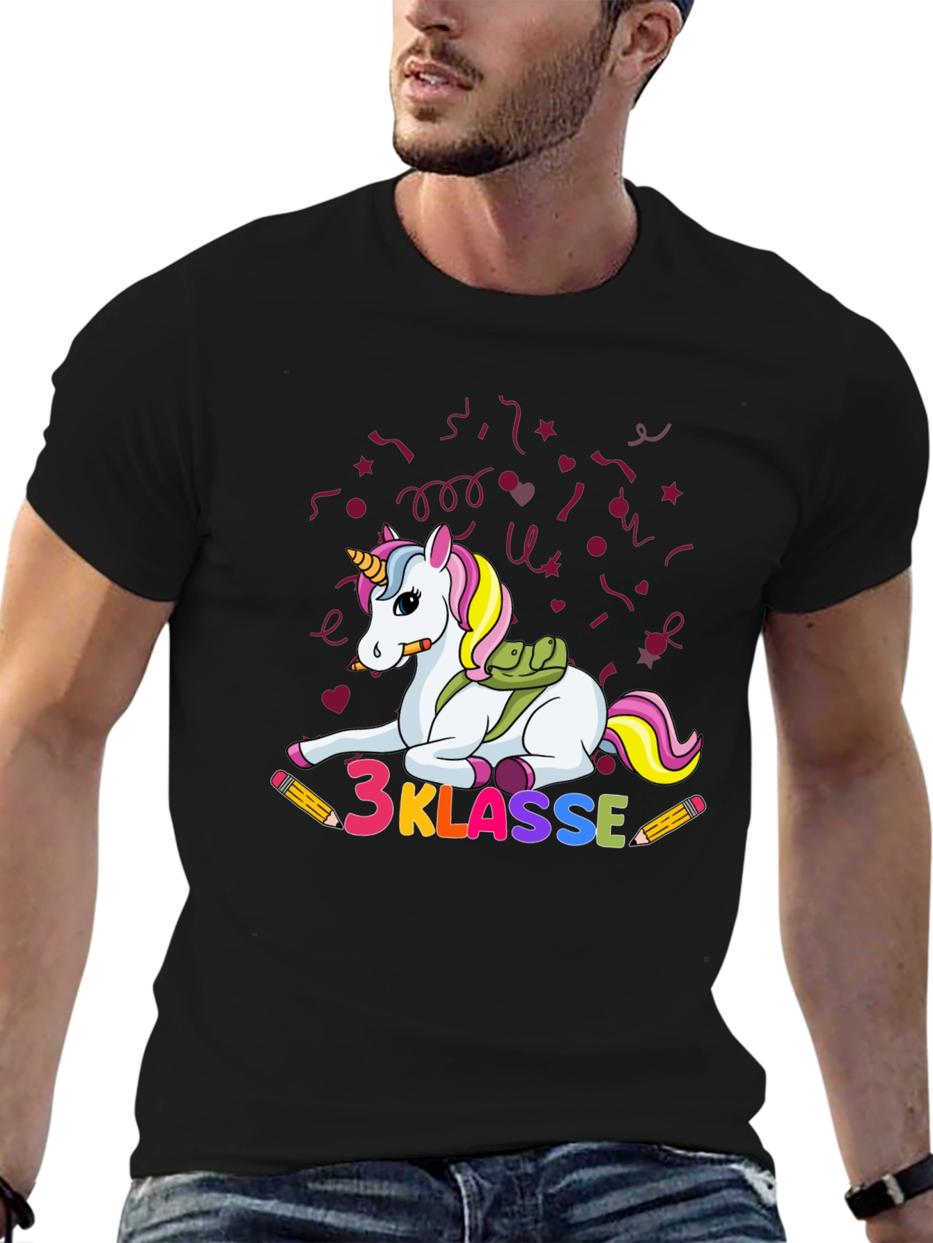 Black Cute Unicorn 3 Klasse T-Shirt view 6