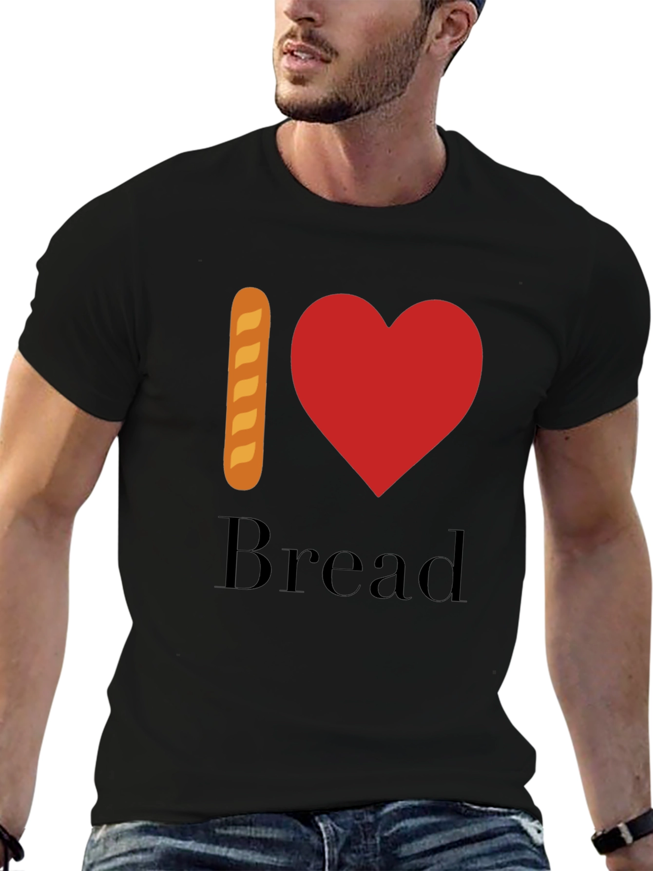 Black I Love Bread T-Shirt - Novelty Foodie Tee view 6