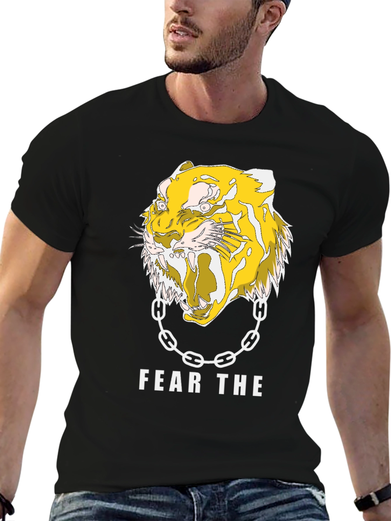 Black Fear the Tiger Graphic Print Black T-Shirt view 6