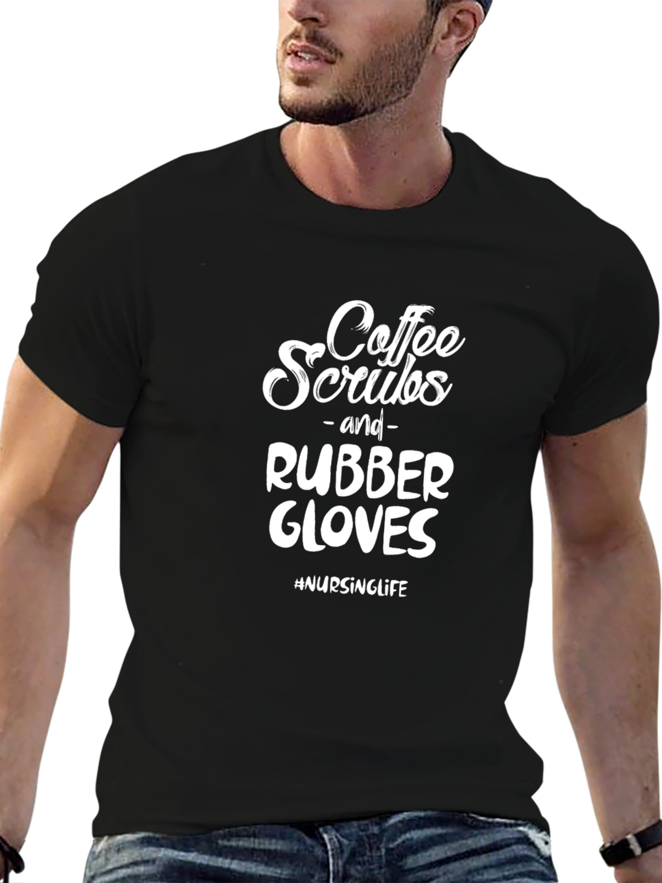 Black Coffee Scrubs Rubber Gloves T-Shirt view 6