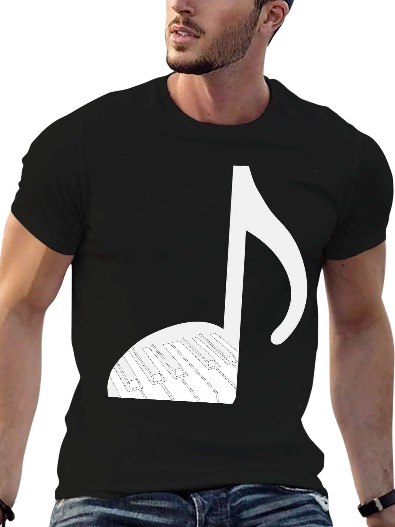 Black Piano Note Graphic T-Shirt - Musical Style view 6
