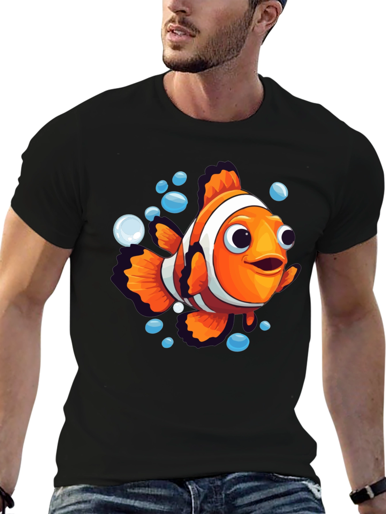 Black Cartoon Clownfish Graphic Tee - Soft Black Cotton view 6