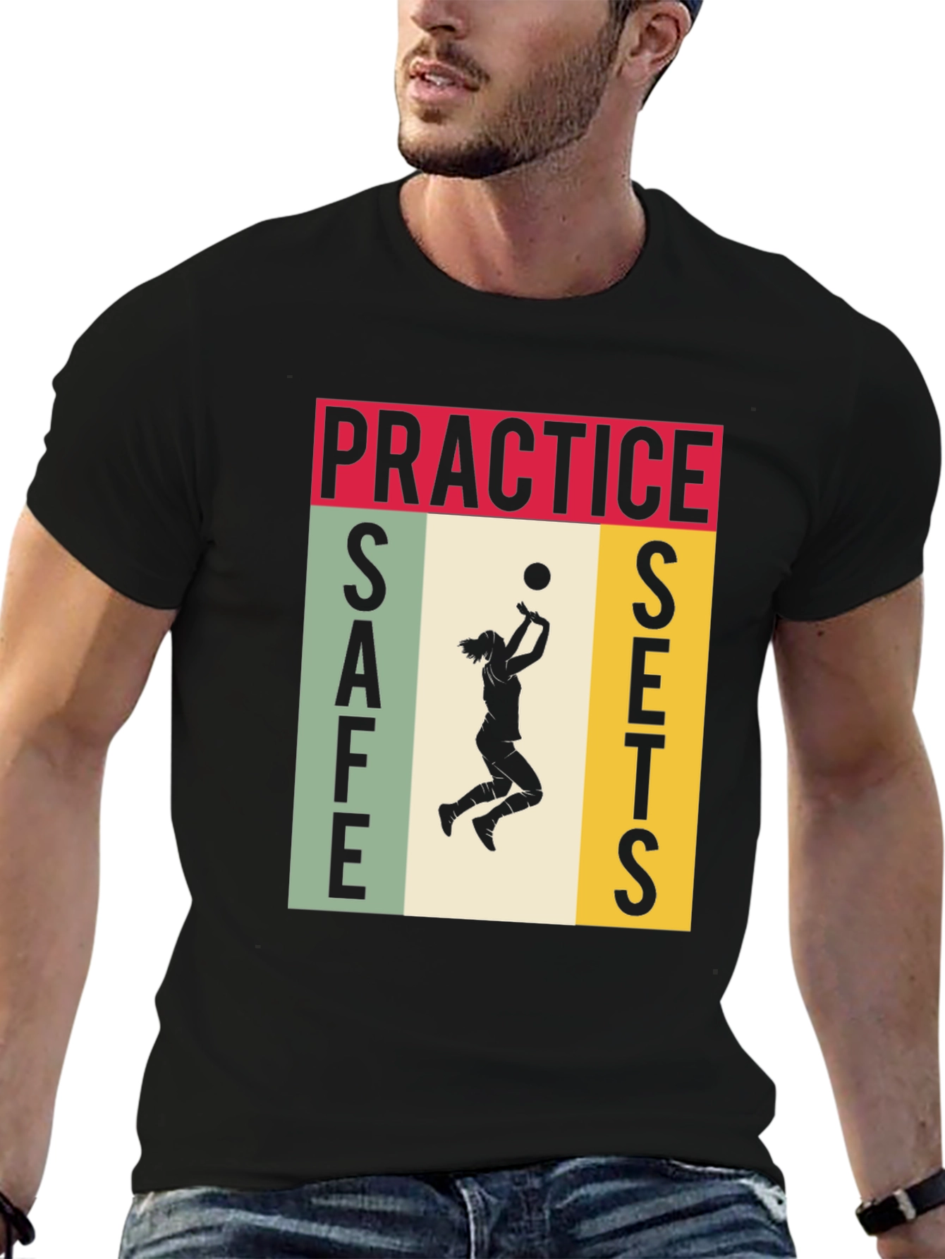 Black Practice Safe Sets Volleyball Graphic Tee view 6