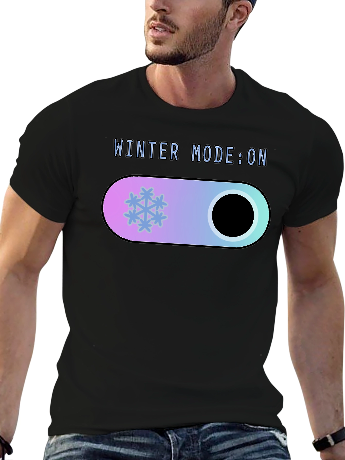 Black Winter Mode On Black T-Shirt view 6