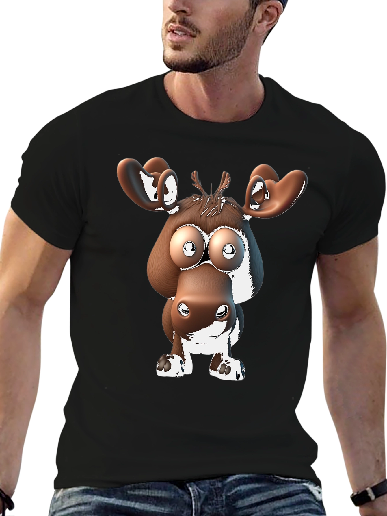 Black Cartoon Moose Graphic Tee view 6