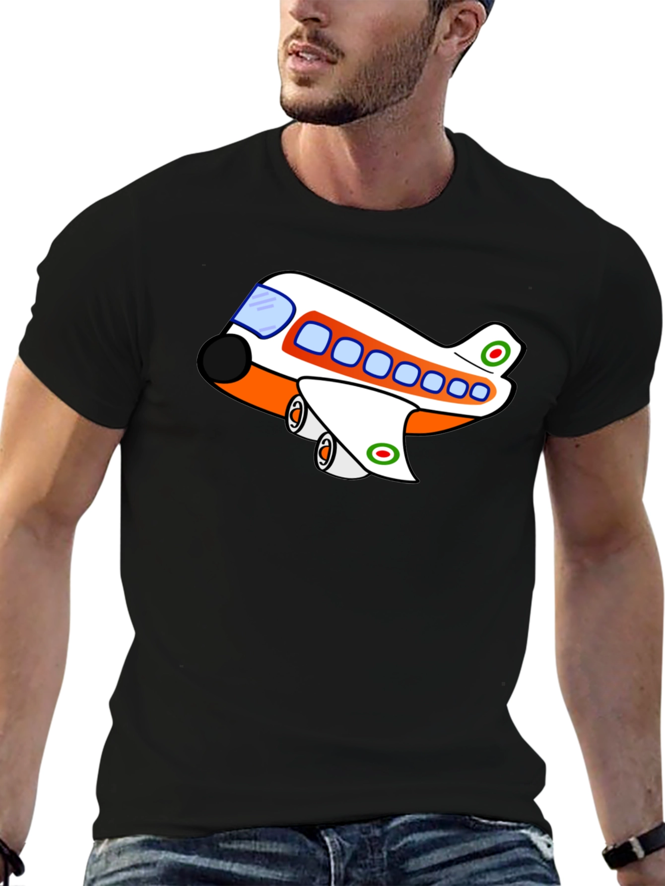 Black Cartoon Plane Graphic T-Shirt view 6
