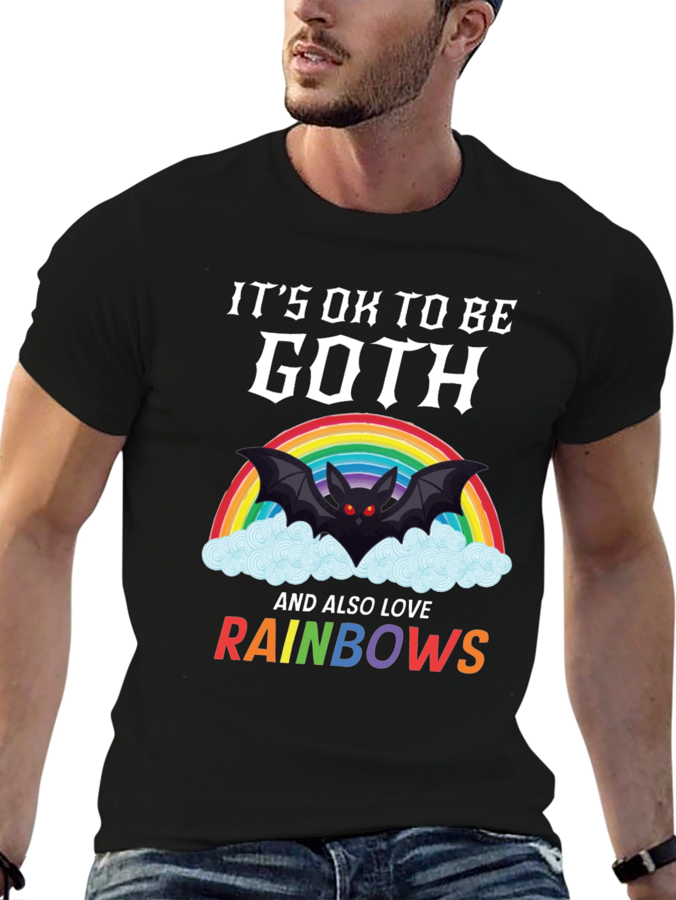 Black Goth & Rainbows Graphic T-Shirt - Soft Cotton Tee view 6