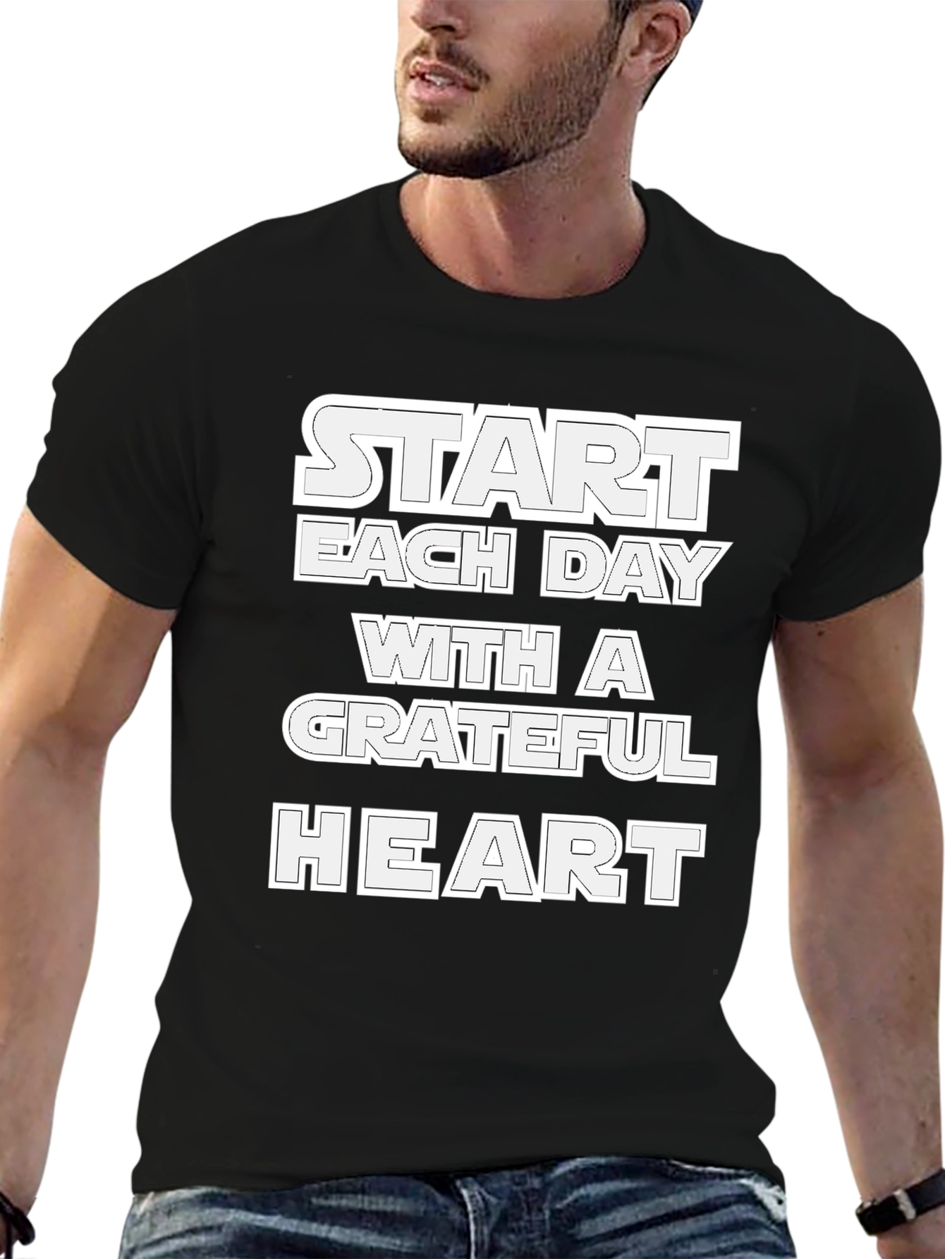 Black Grateful Heart Black Graphic T-Shirt view 6