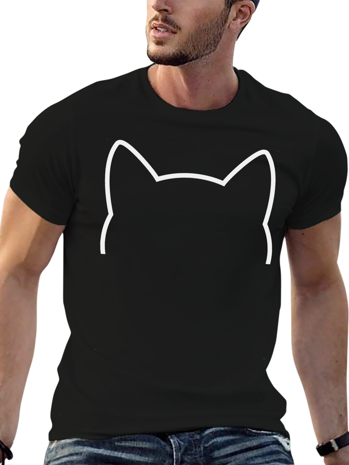 Black Minimalist Cat Silhouette Tee - Soft Black Cotton view 6