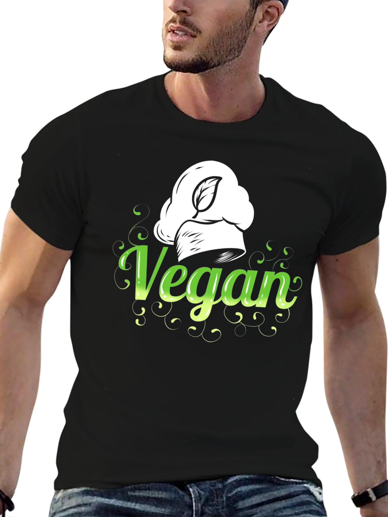Black Vegan Chef Hat Graphic Tee - Stylish & Comfortable view 6