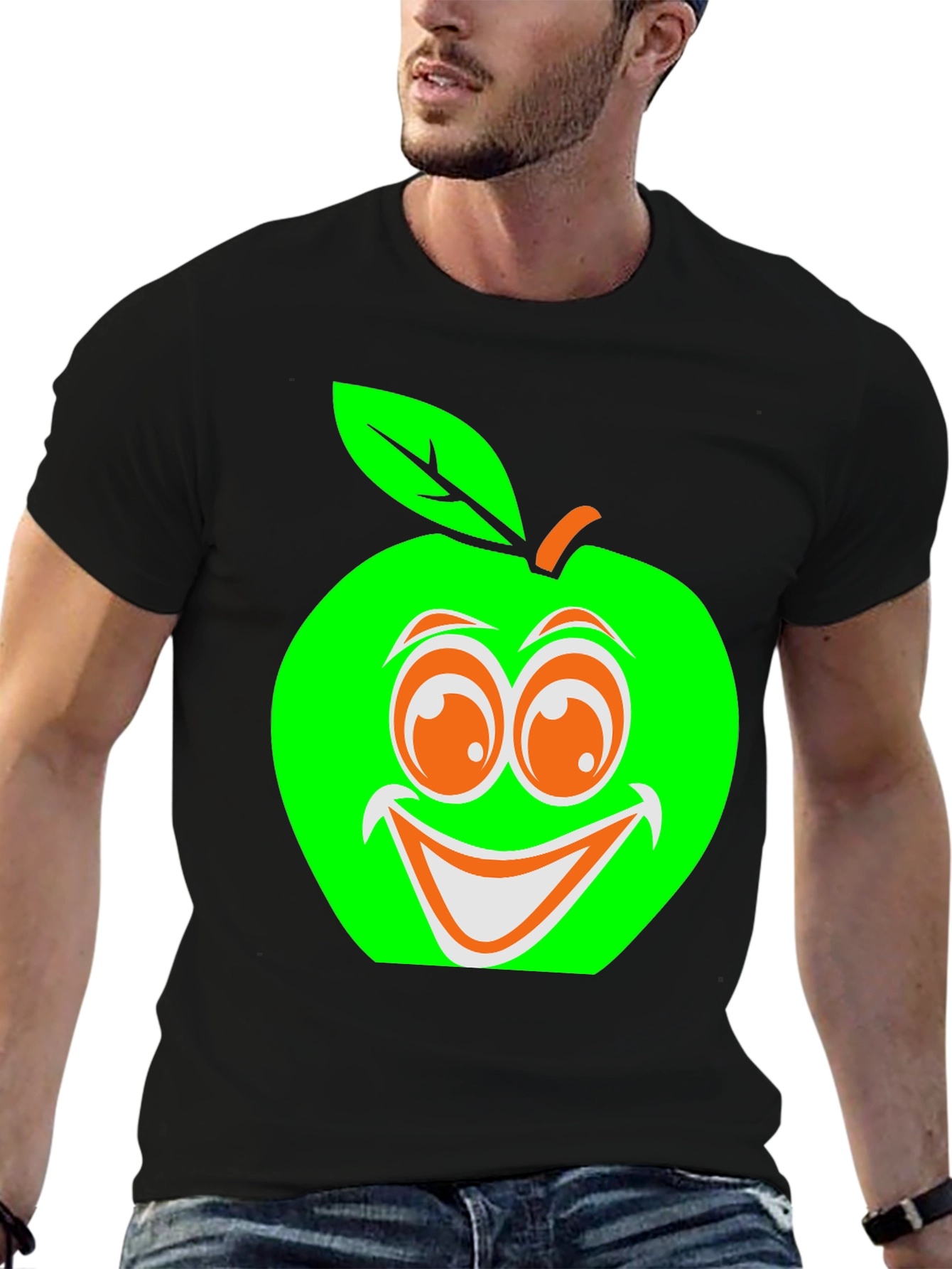 Black Funny Apple Graphic T-Shirt view 6