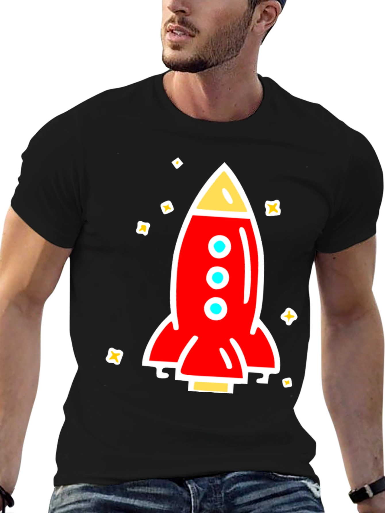 Black Rocket Graphic Tee - Space Adventure Shirt view 6