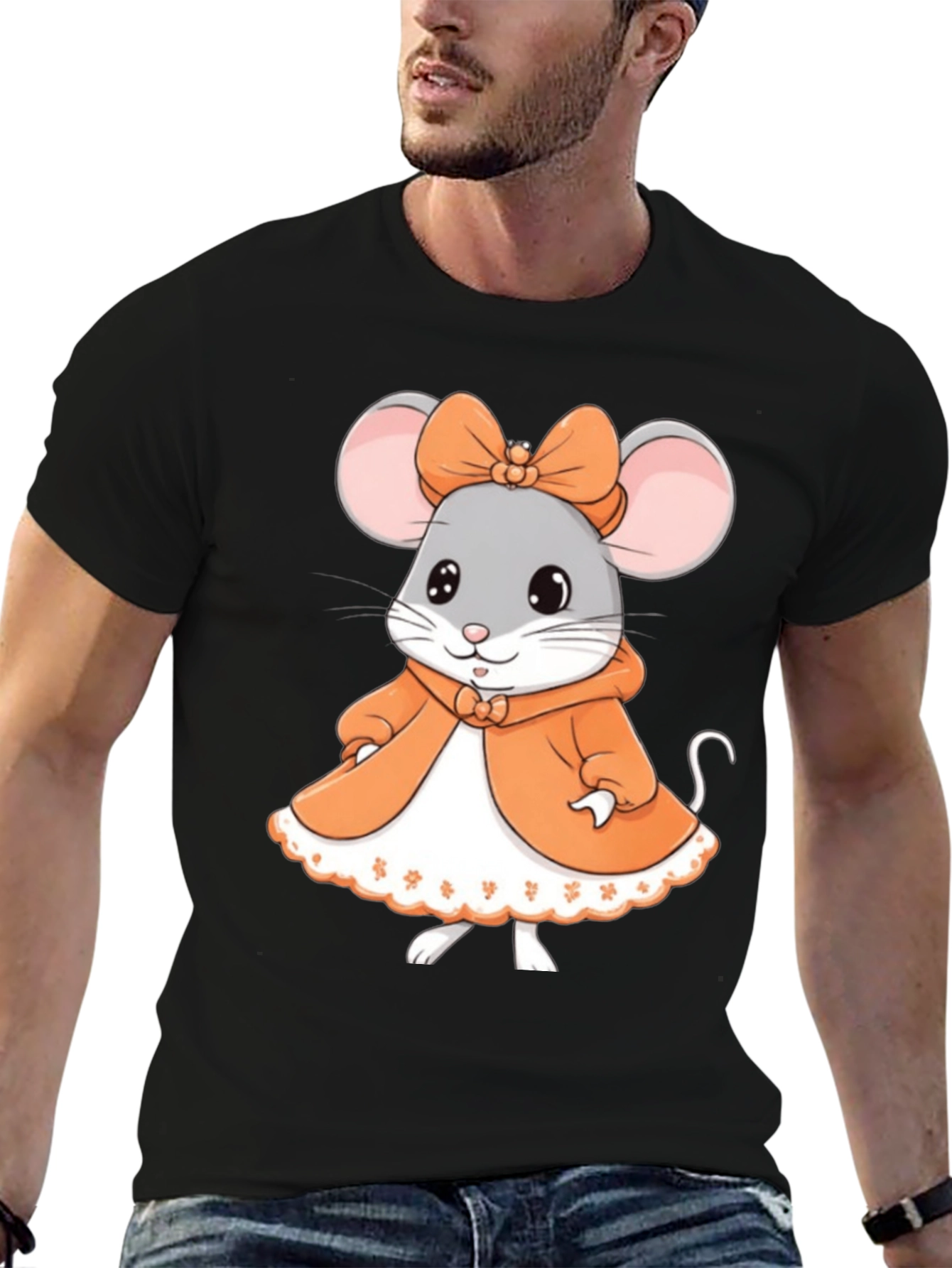 Black Cute Mouse Graphic Tee - Black Unisex T-Shirt view 6