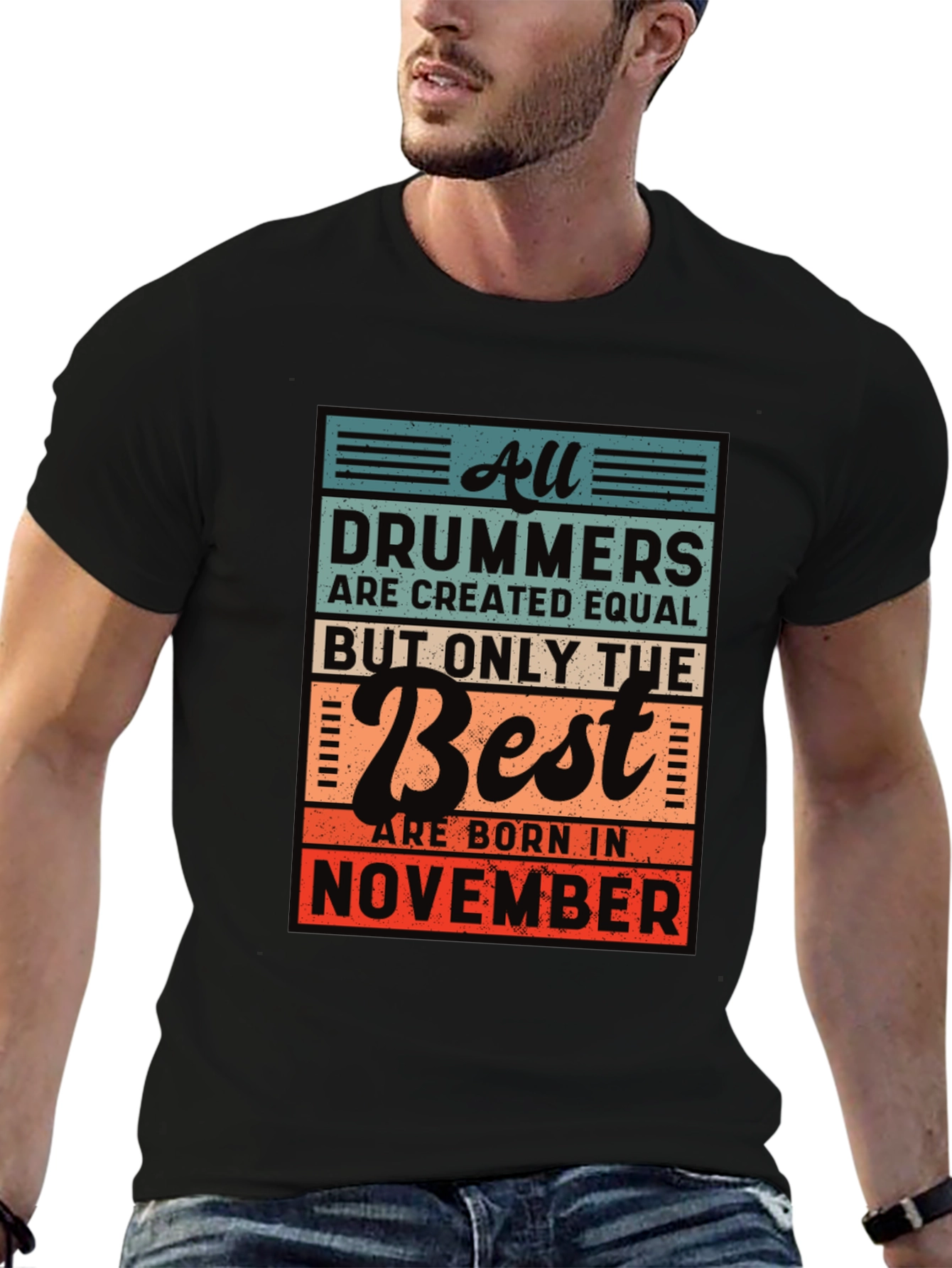 Black Drummer November Birthday T-Shirt view 6