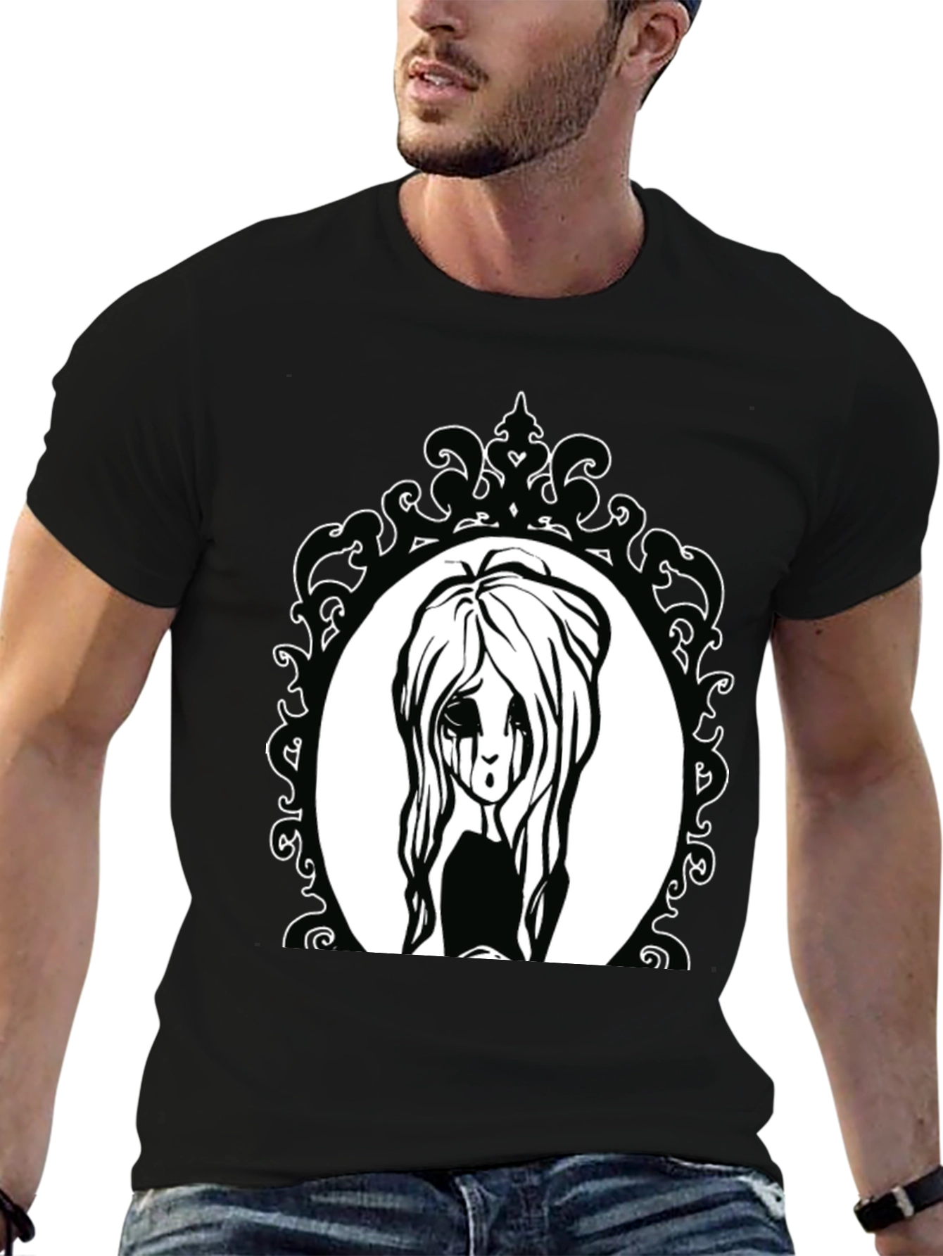 Black Gothic Girl Portrait Black Tee view 6