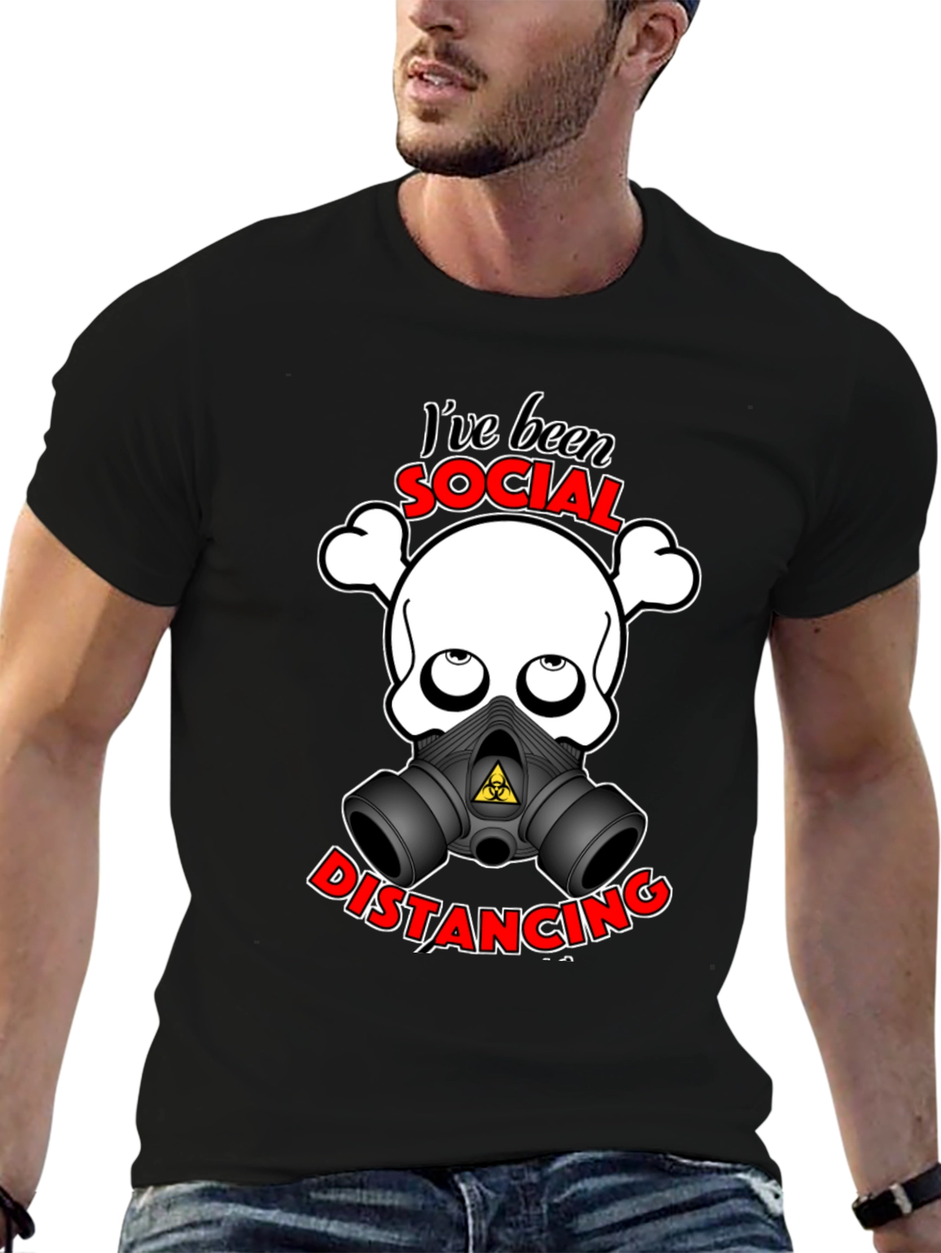 Black Social Distancing T-Shirt - Funny Skull & Mask Tee view 6