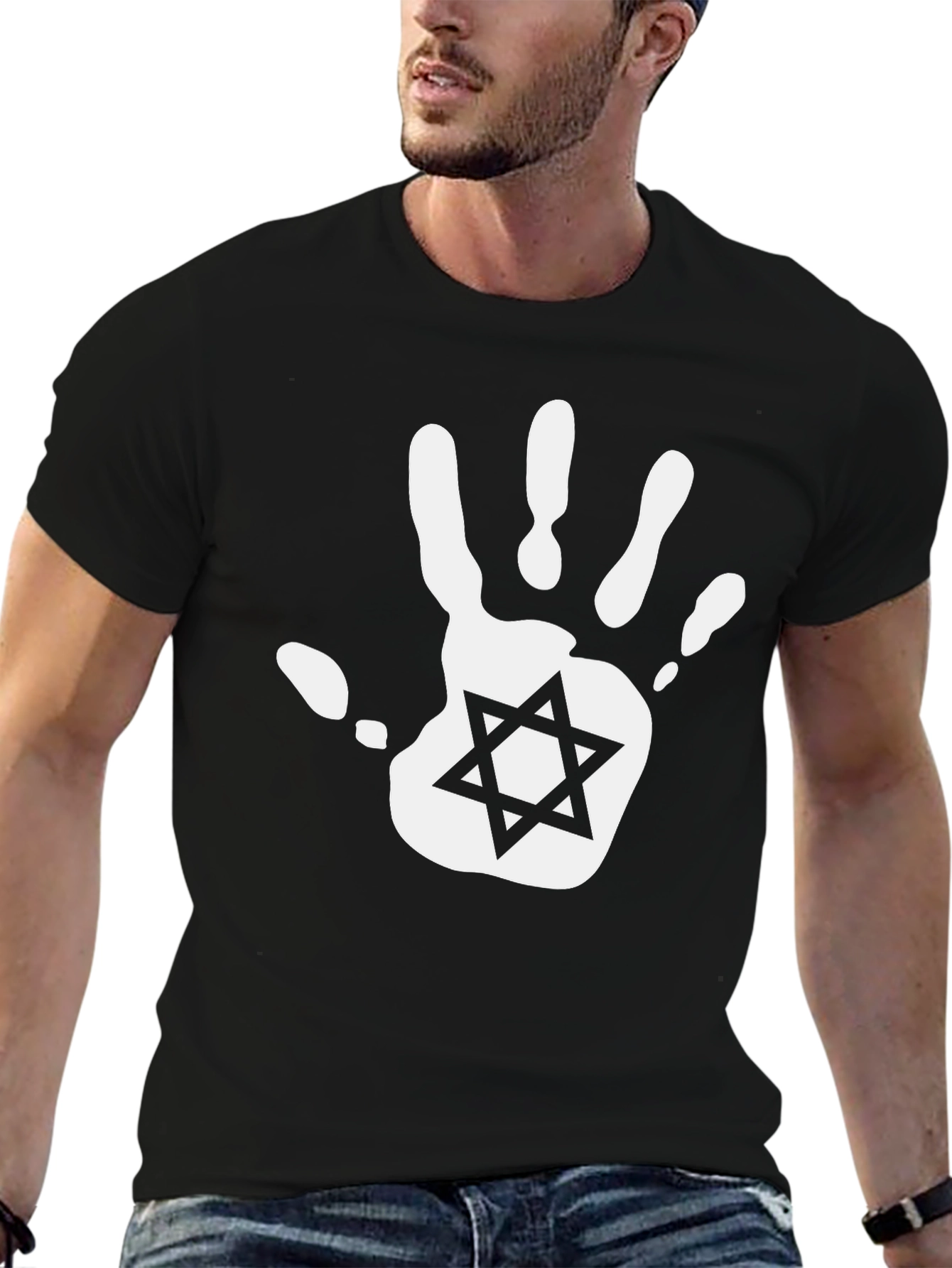 Black Graphic Print Star of David Hand T-Shirt view 6