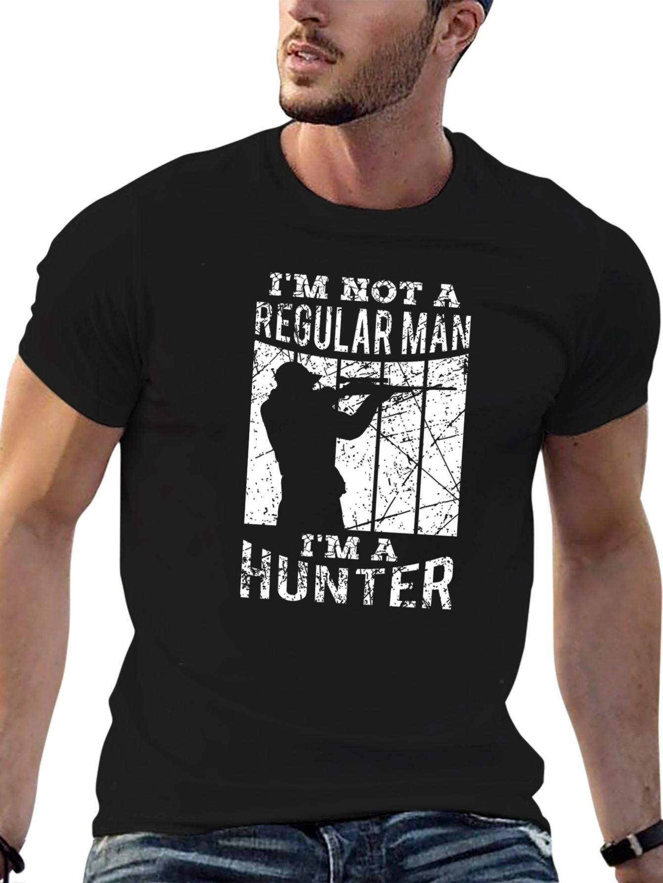 Black I'm Not A Regular Man I'm A Hunter Graphic T-Shirt view 6