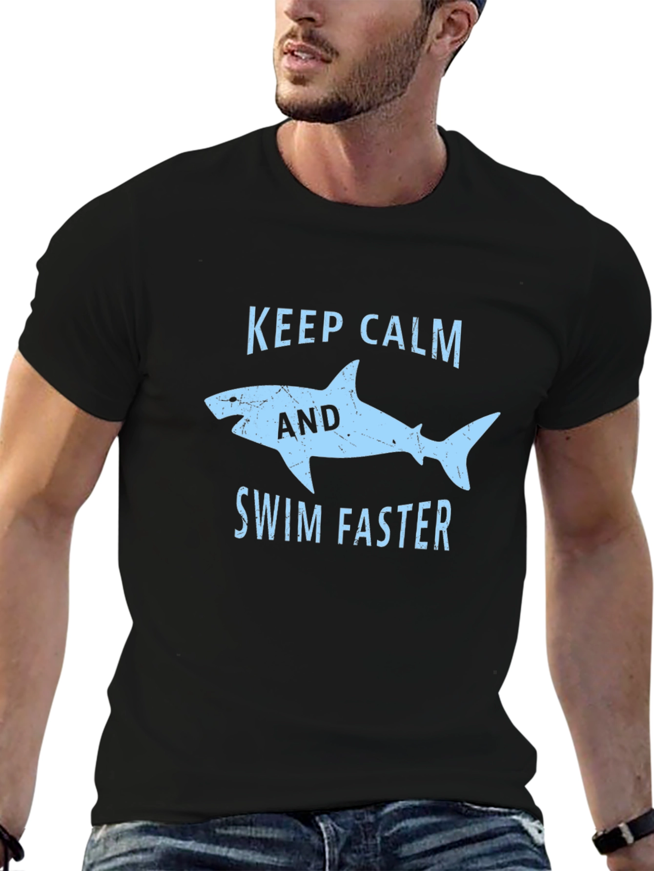 Black Keep Calm Shark Graphic T-Shirt - Black Cotton Tee view 6