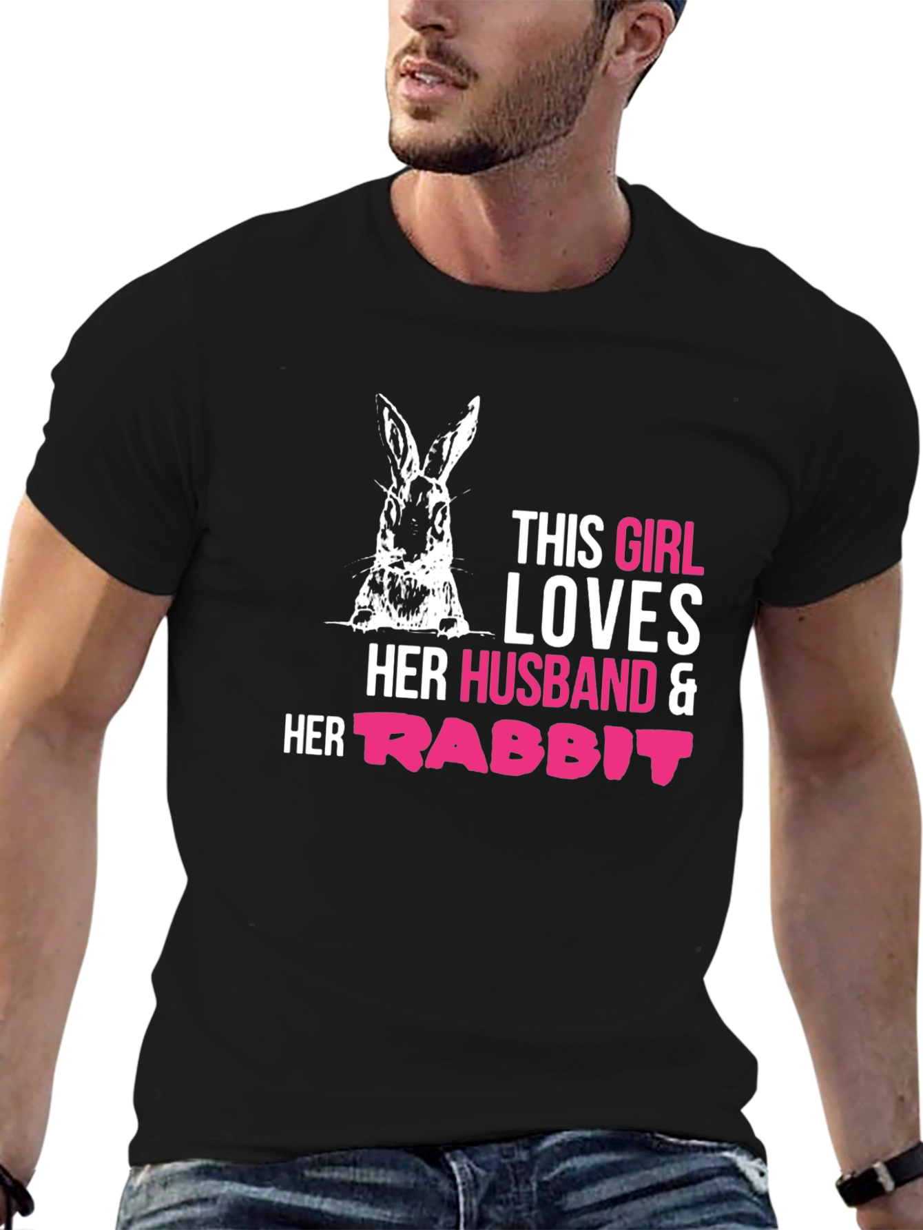 Black Girl Loves Husband and Rabbit T-Shirt view 6