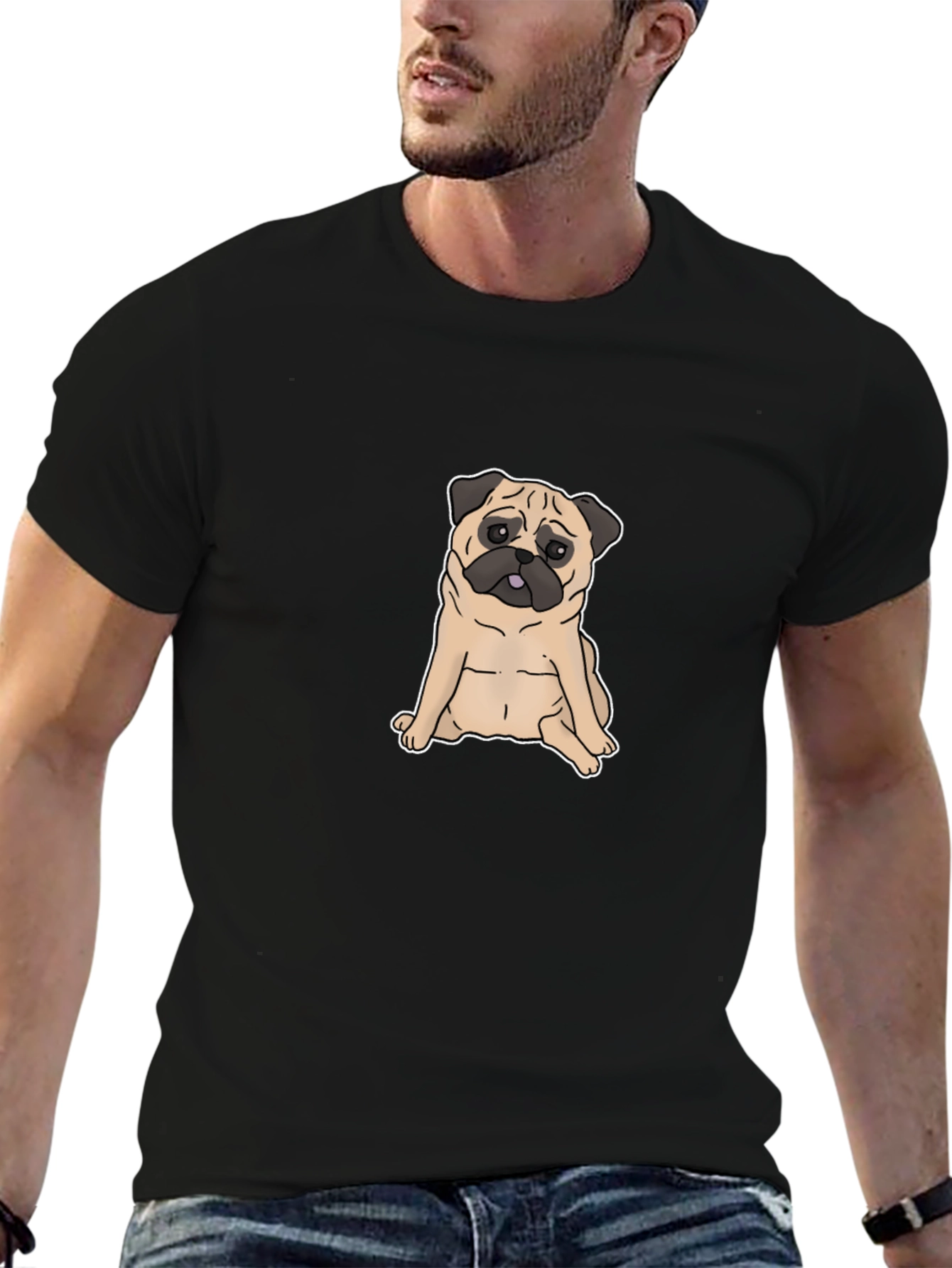 Black Pug Graphic T-Shirt - Black Cotton Tee view 6