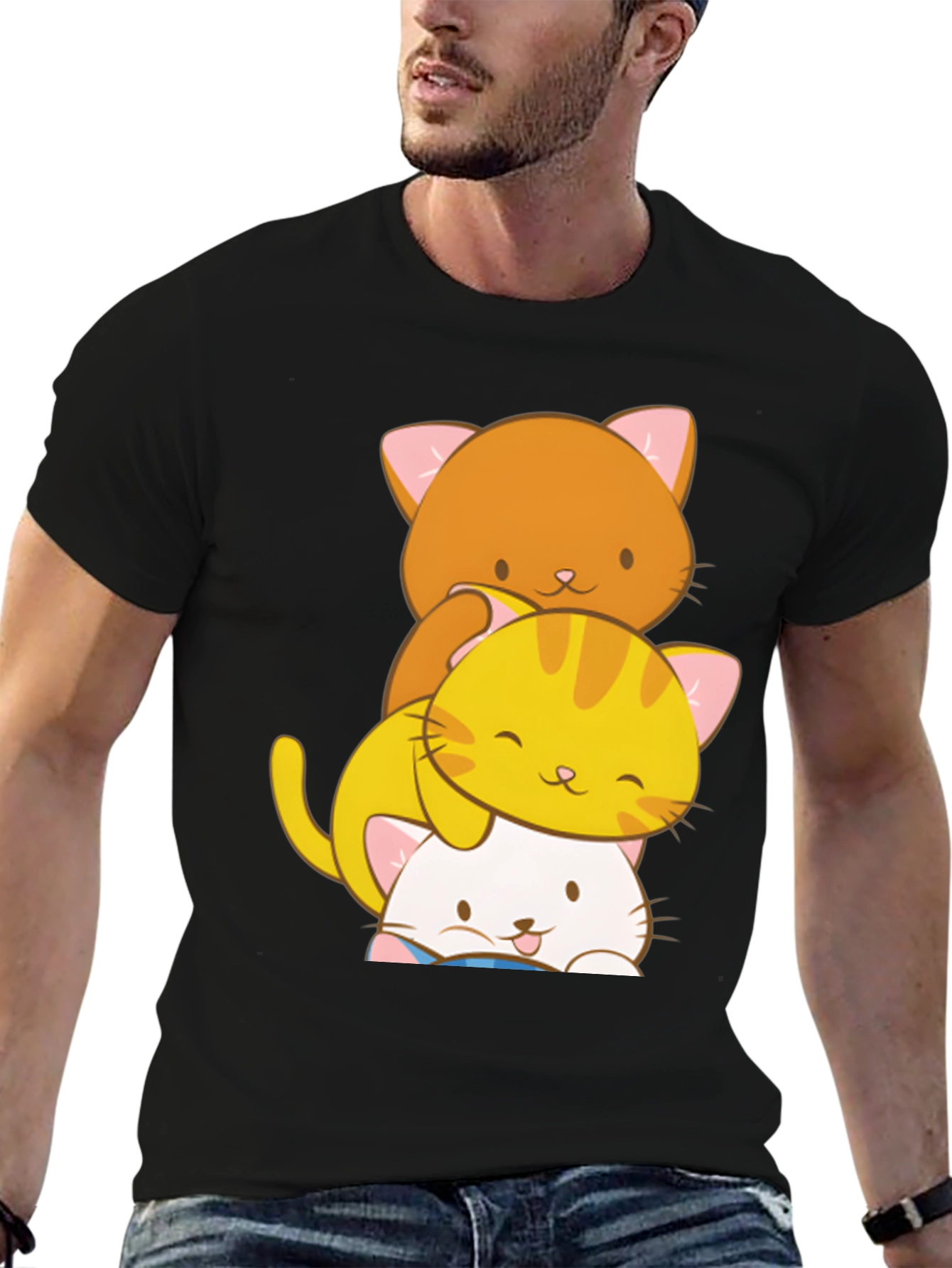 Black Stacked Cats Graphic T-Shirt - Purrfect Style view 6