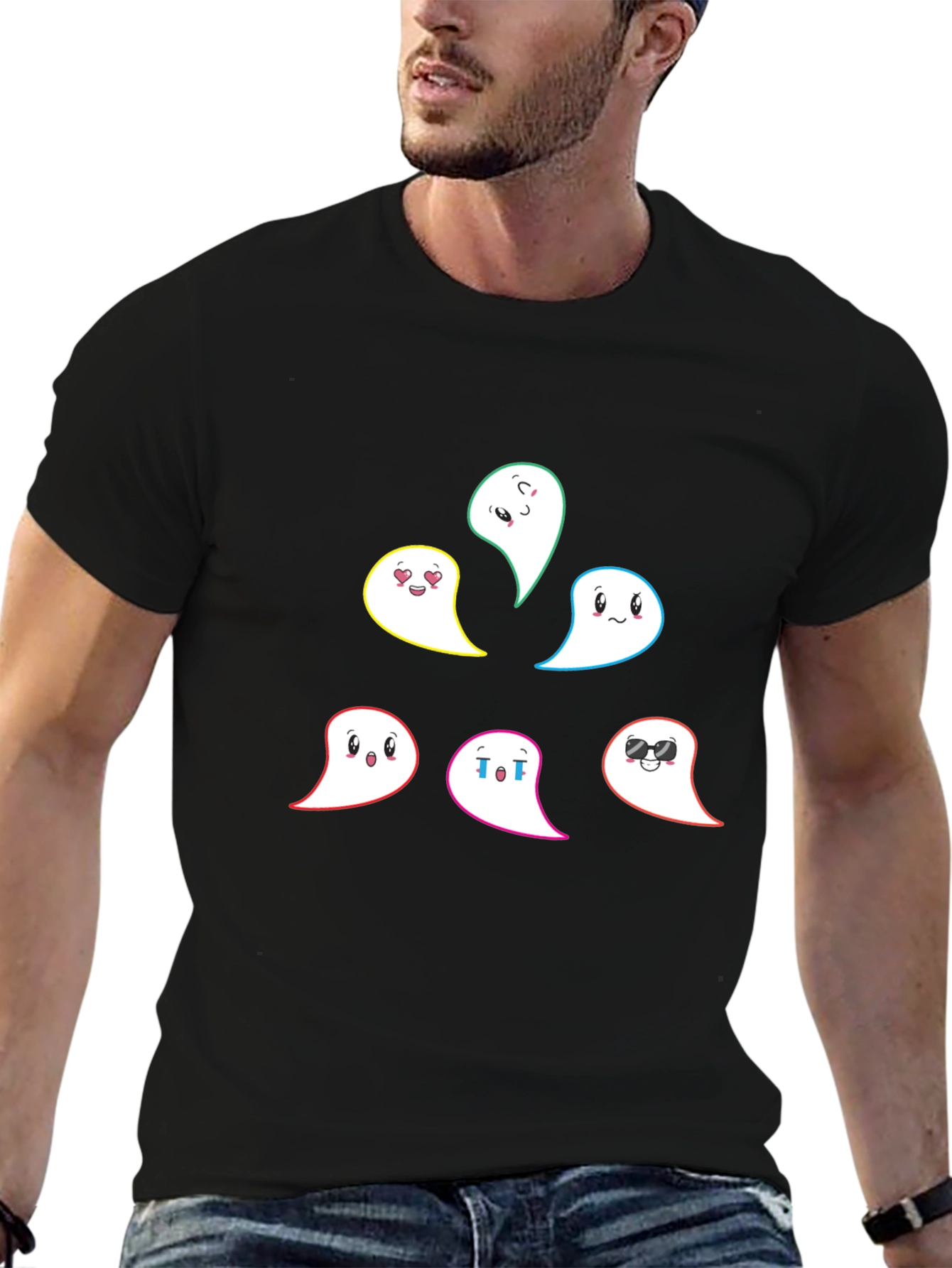Black Emoji Ghost Graphic T-Shirt - Men's Black Tee view 6