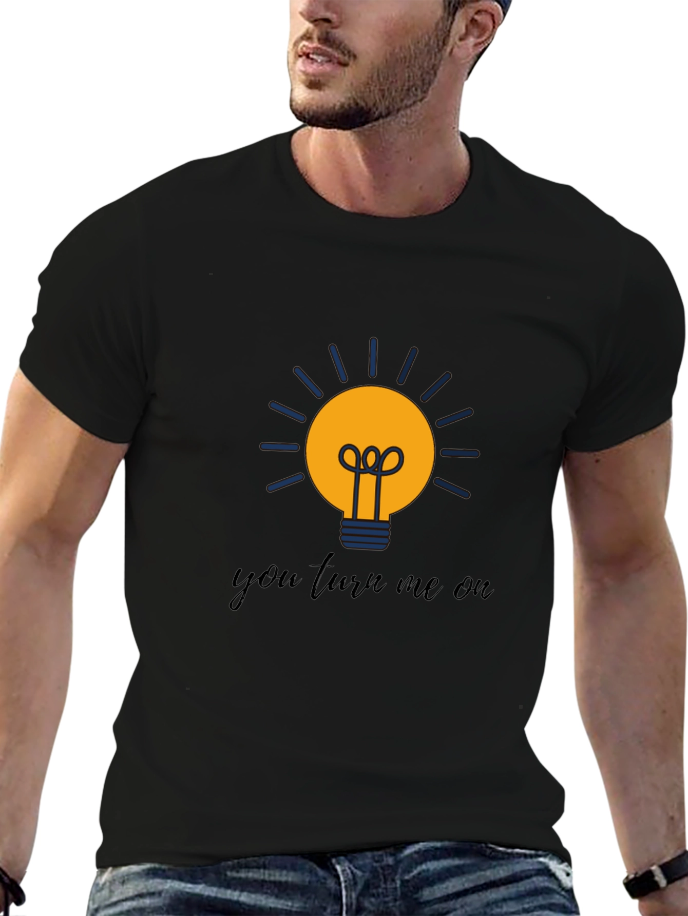 Black Humorous "You Turn Me On" Lightbulb Graphic Tee view 6