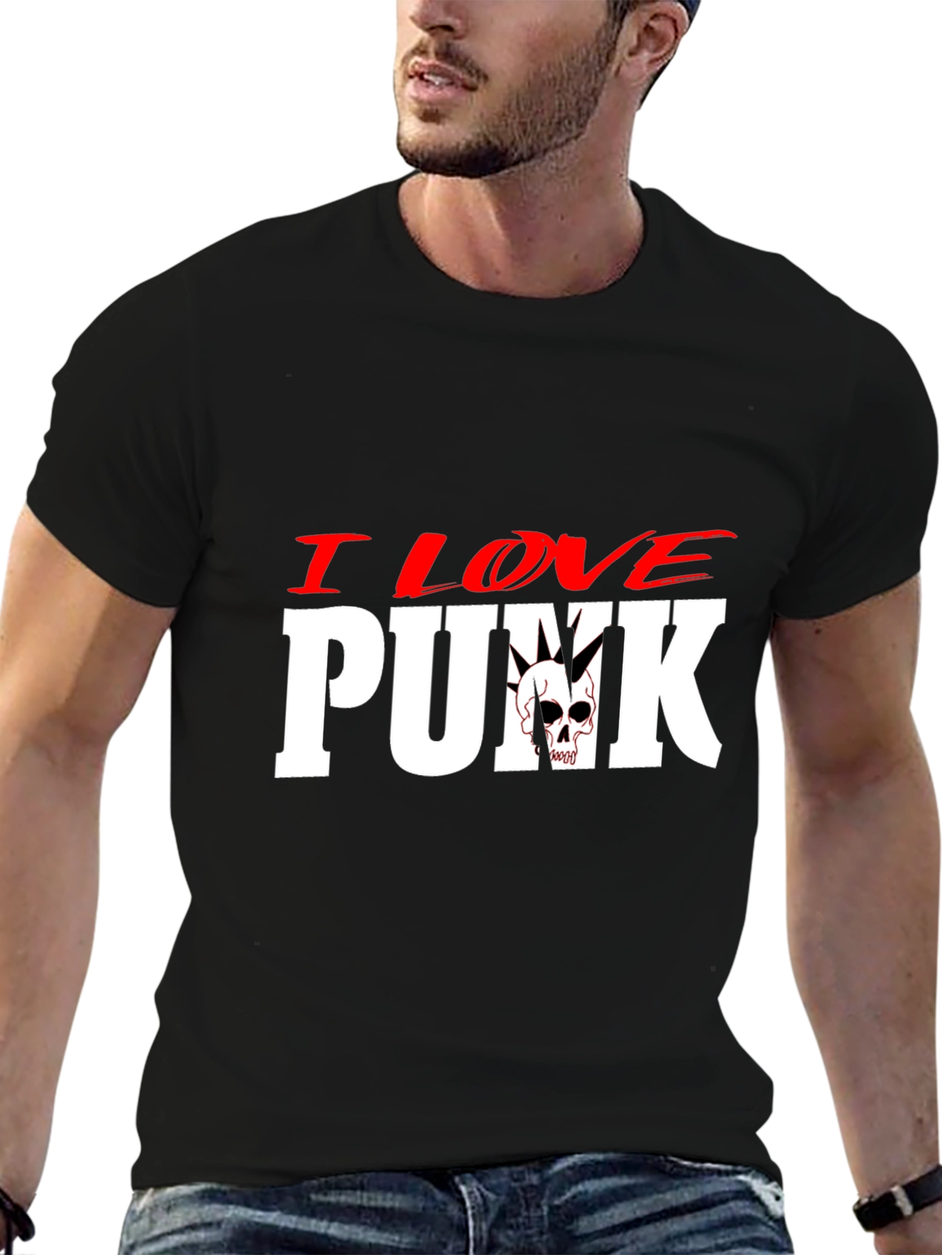 Black I Love Punk T-Shirt - Skull Design view 6