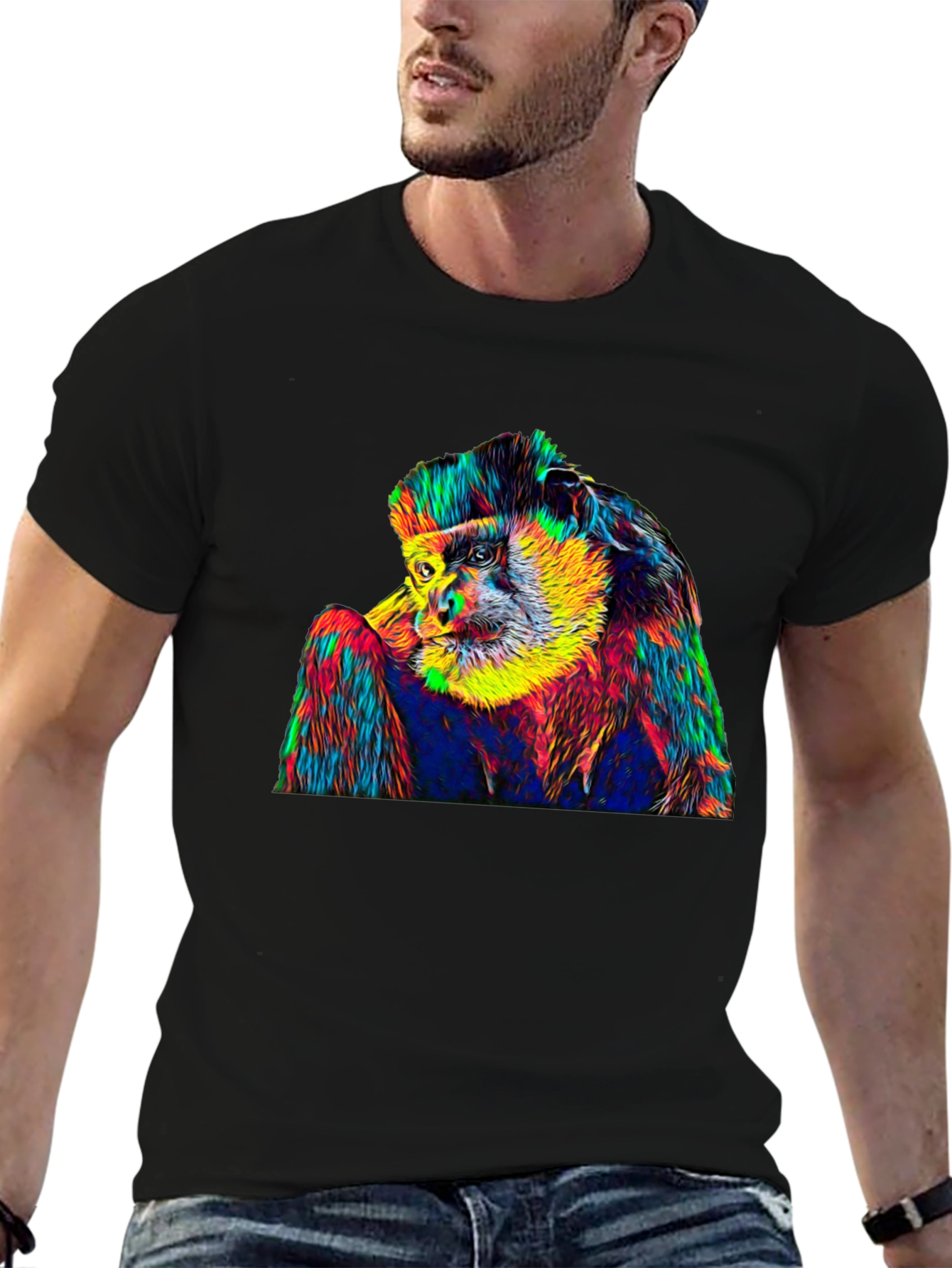 Black Psychedelic Monkey Graphic T-Shirt view 6