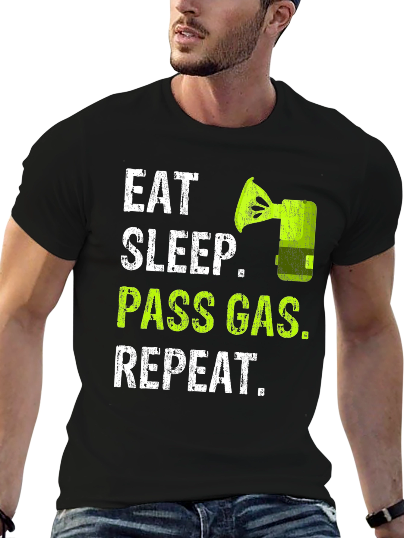 Black Eat Sleep Pass Gas Repeat Funny T-Shirt view 6