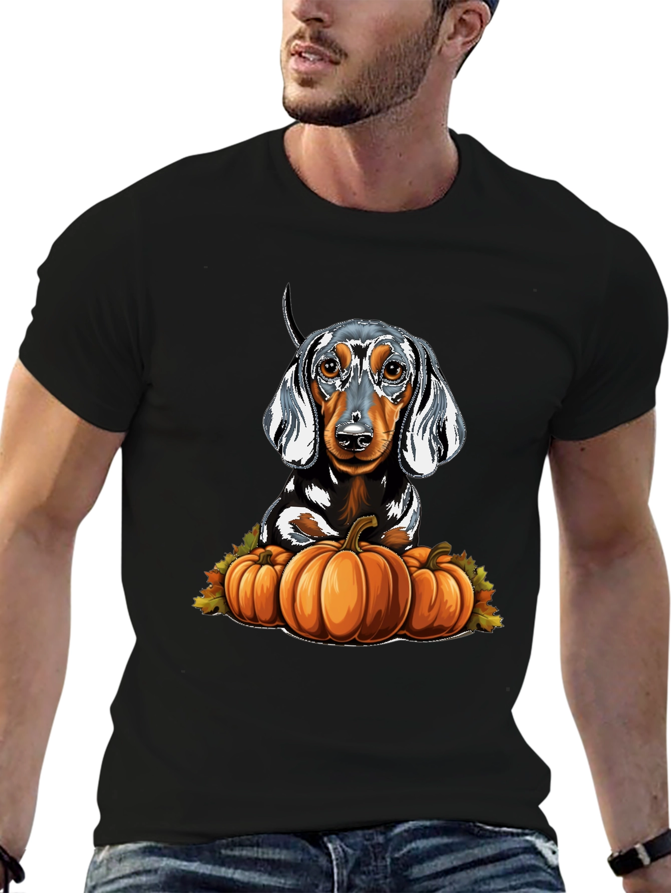 Black Dachshund & Pumpkins Graphic Tee view 6